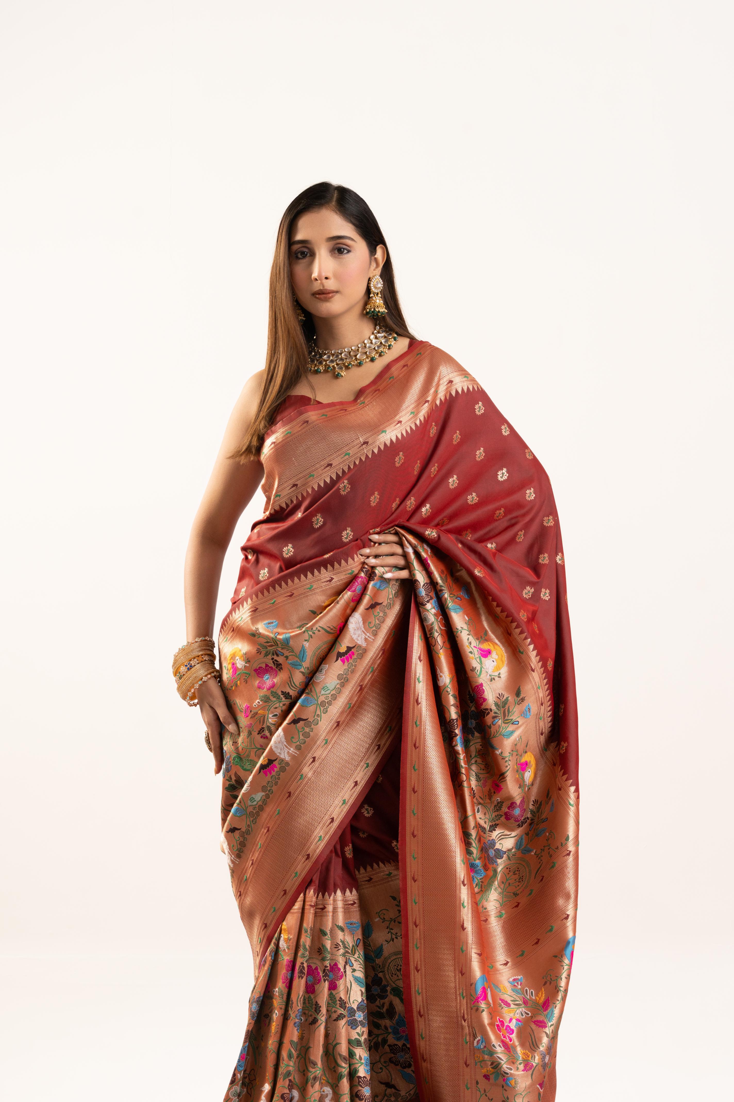 Maroon Banarasi Silk Paithani Saree