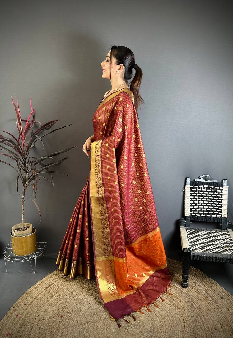 Maroon Banarasi Soft Tissue Silk Saree