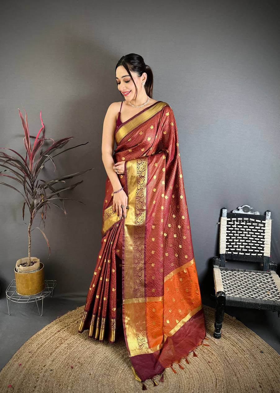 Maroon Banarasi Soft Tissue Silk Saree