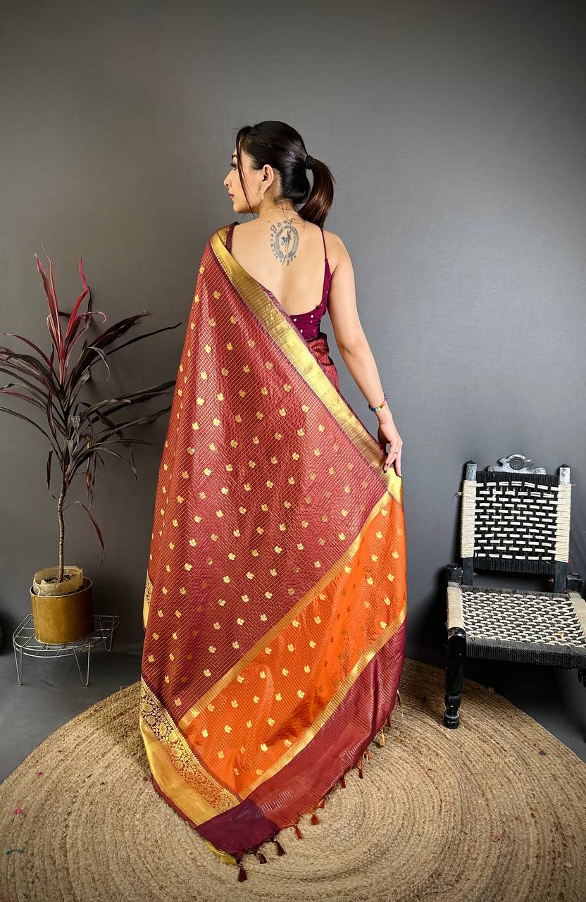 Maroon Banarasi Soft Tissue Silk Saree