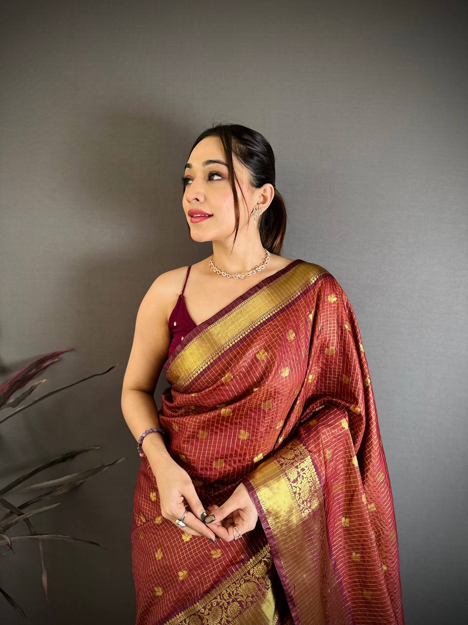 Maroon Banarasi Soft Tissue Silk Saree