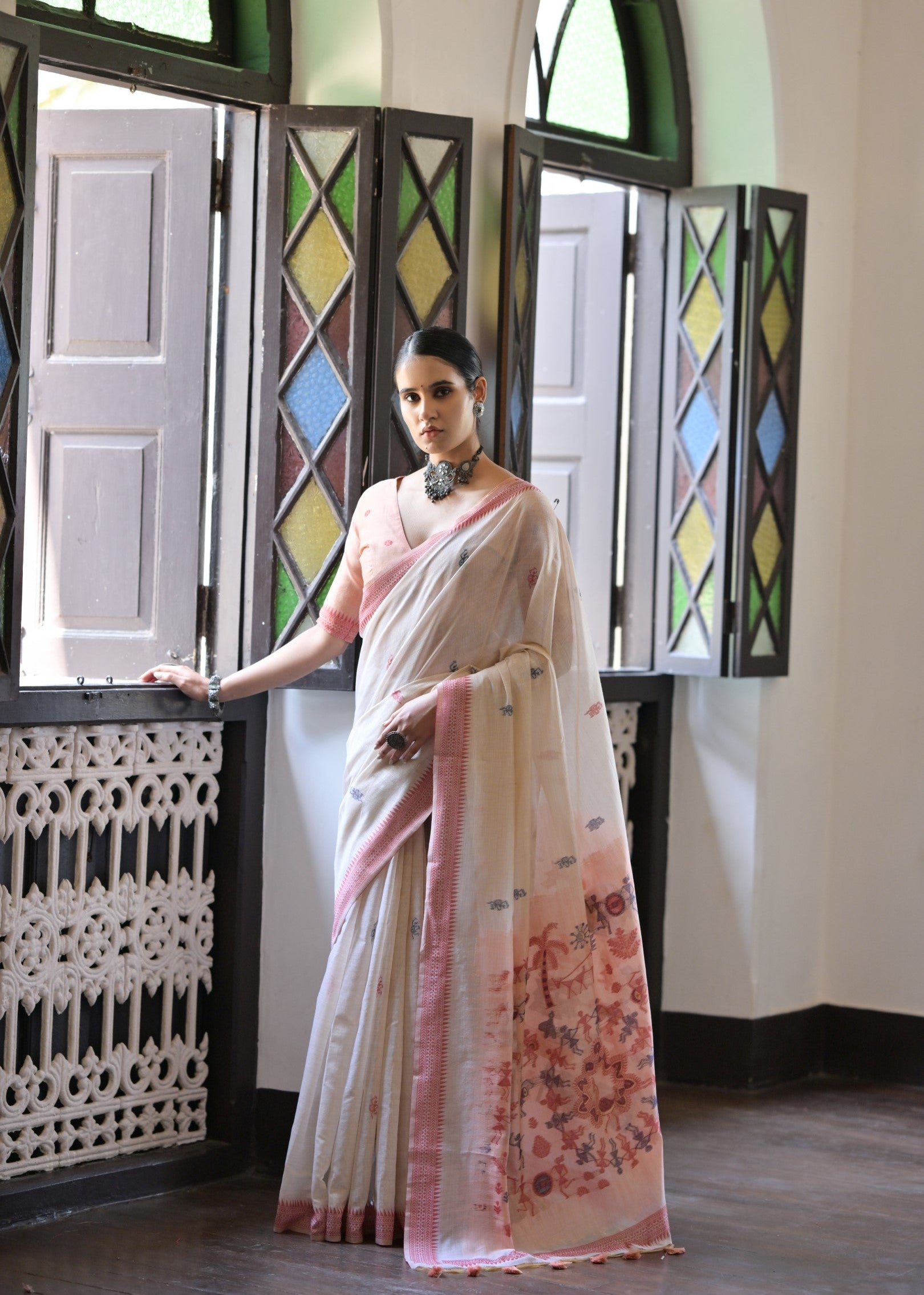 Maroon Muga Cotton Saree