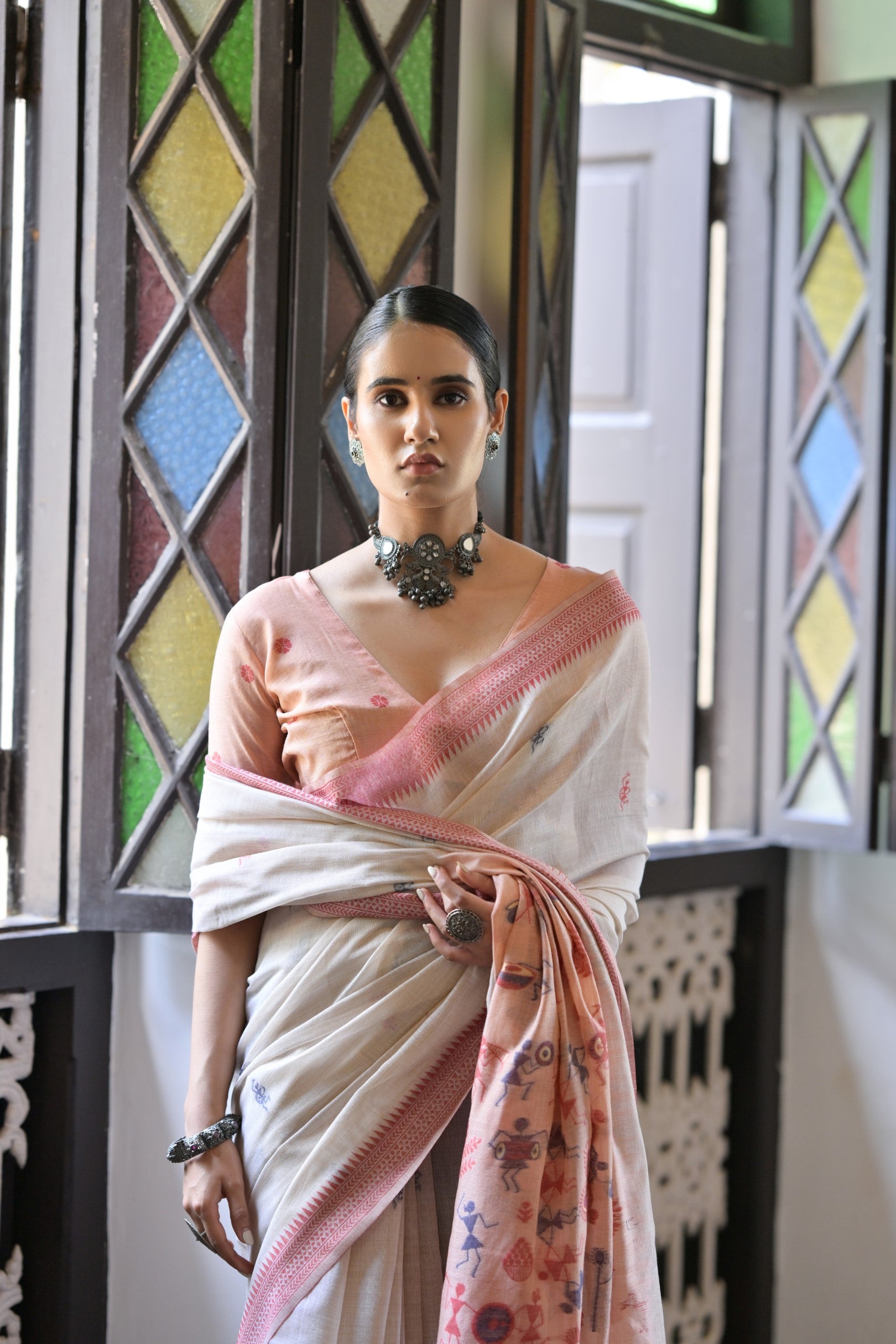 Maroon Muga Cotton Saree