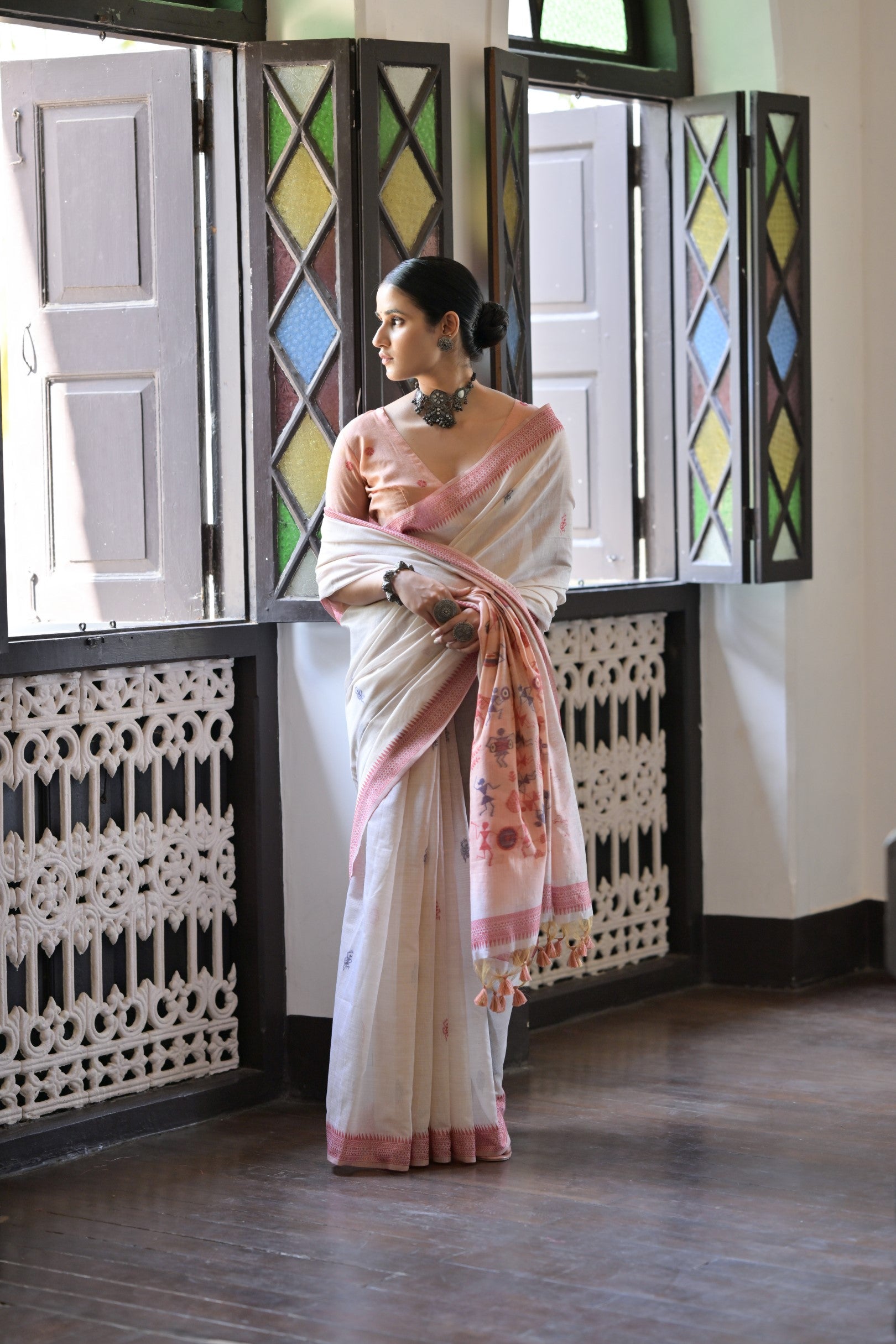 Maroon Muga Cotton Saree