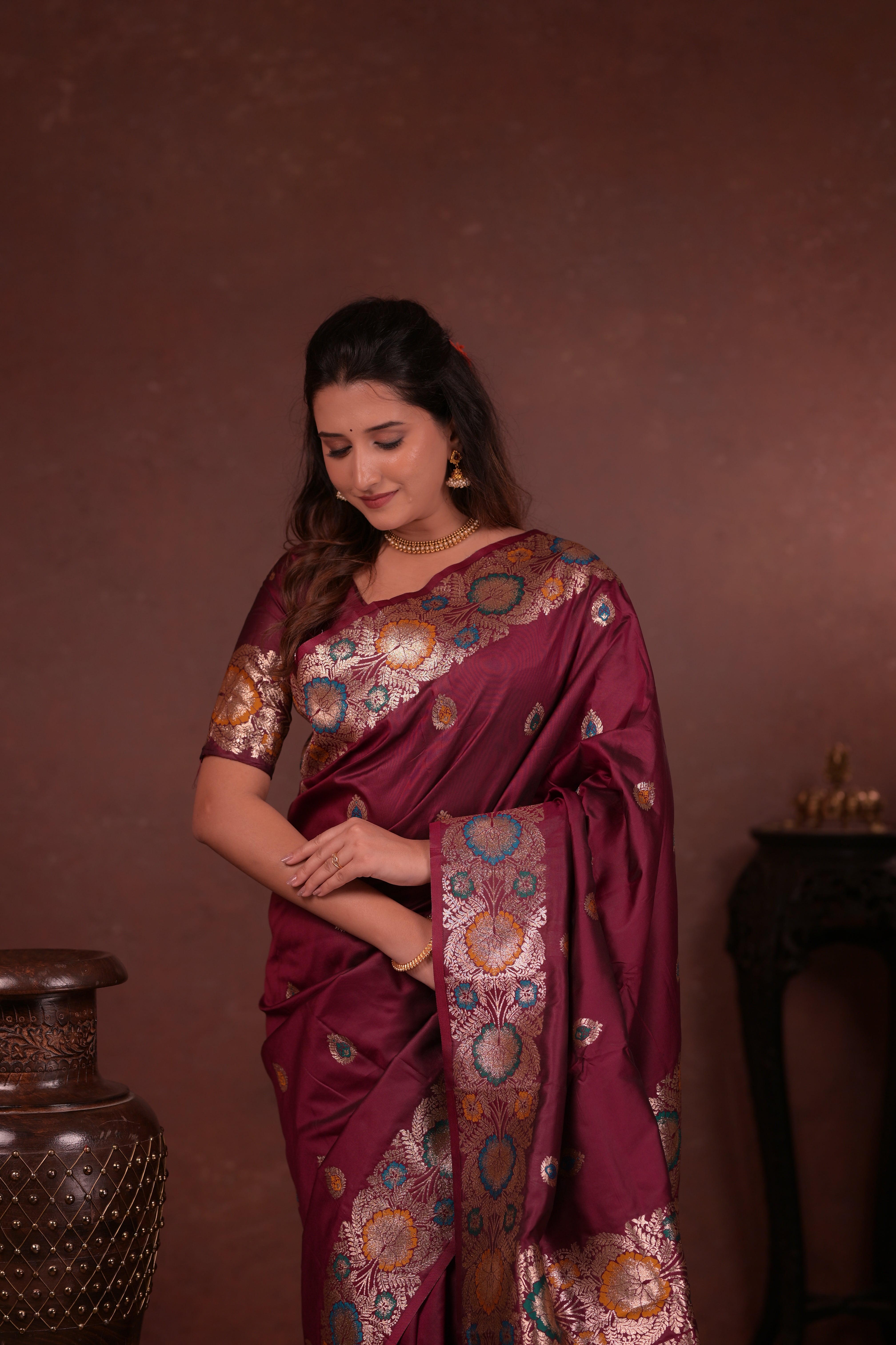 Maroon Paithani Woven Silk Saree