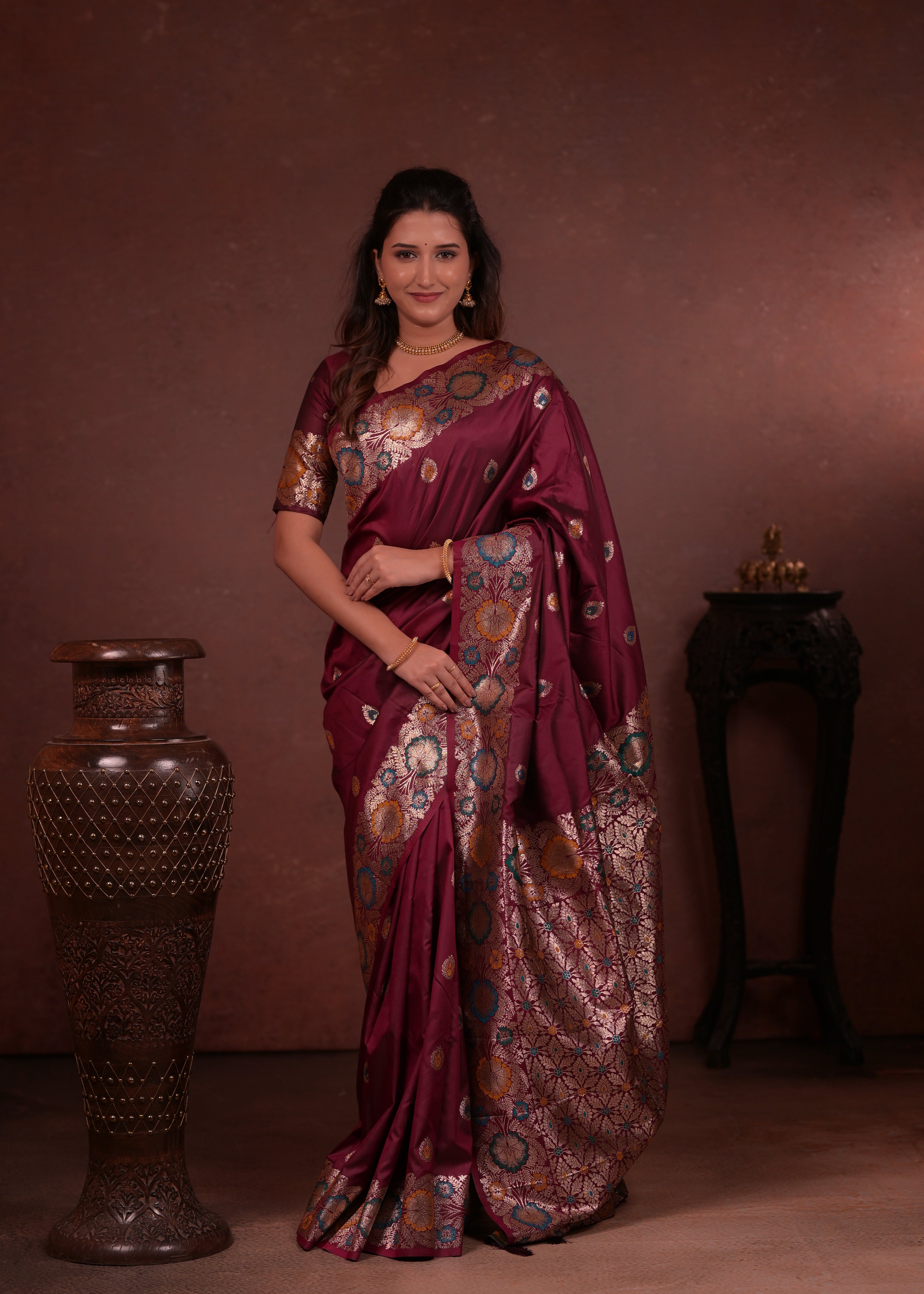 Maroon Paithani Woven Silk Saree