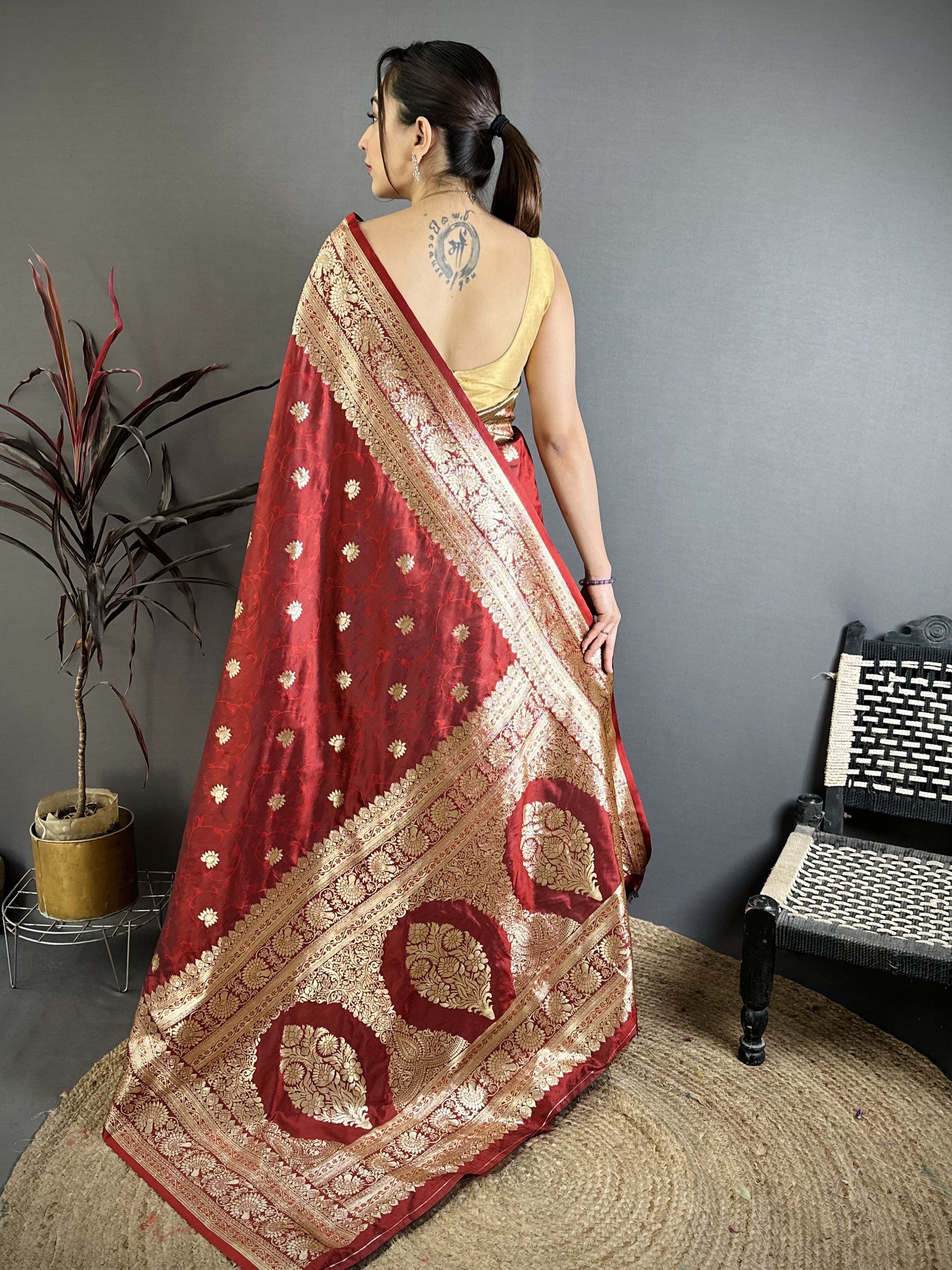 Maroon Pure Banarasi Silk Saree