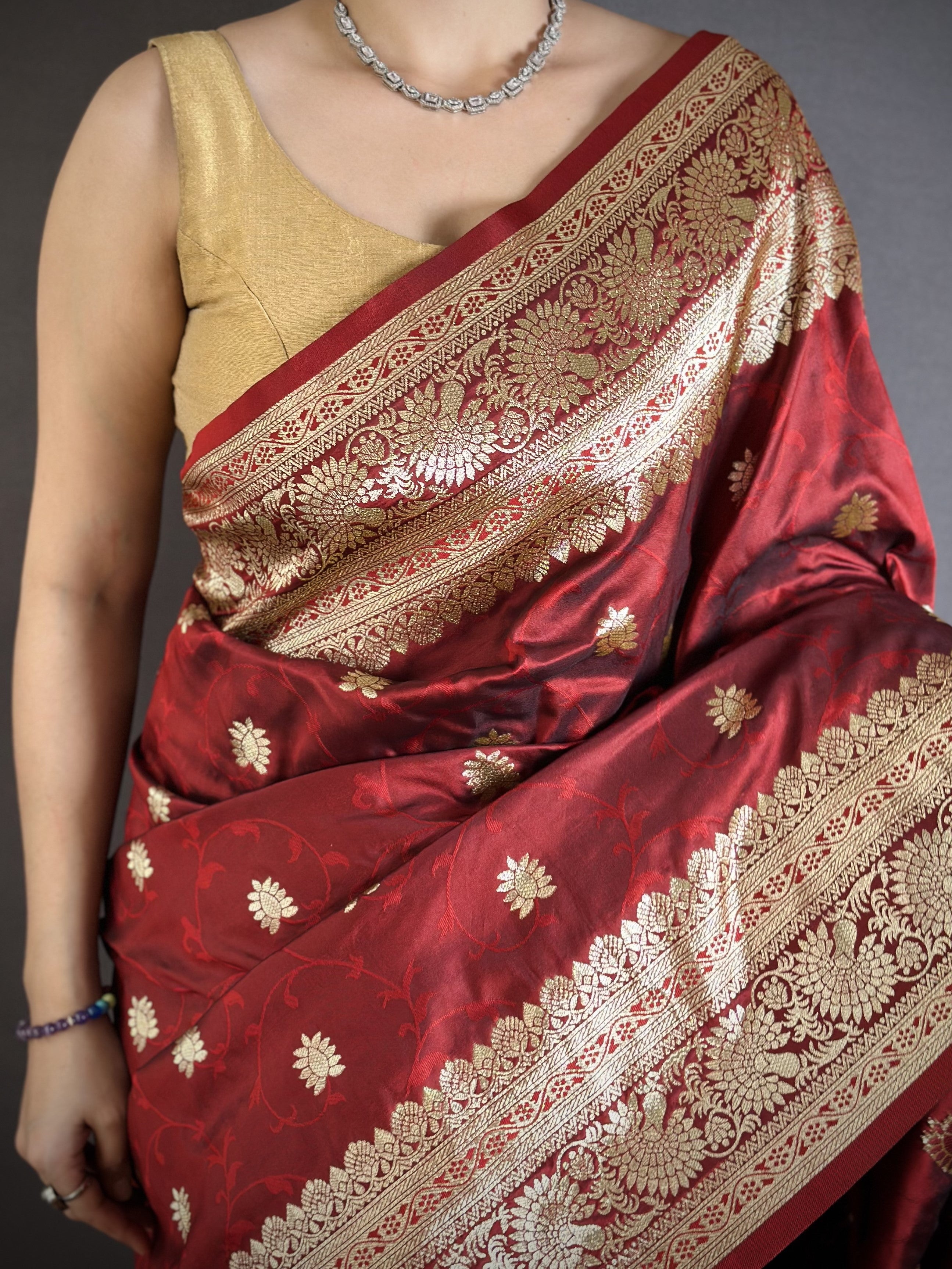 Maroon Pure Banarasi Silk Saree