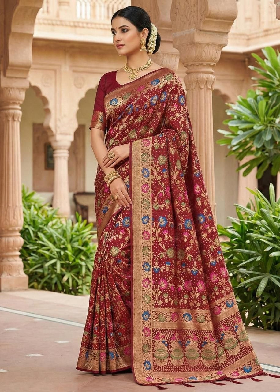 Maroon Traditional Banarasi Silk Saree