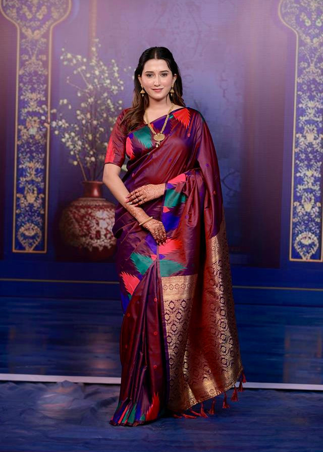 Maroon Triangle Weave Soft Silk Saree