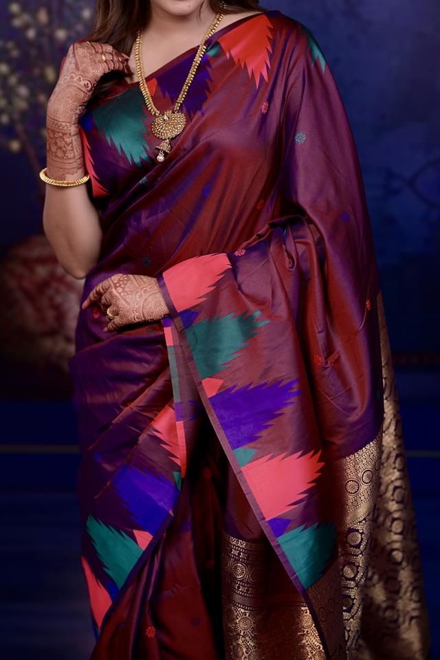 Maroon Triangle Weave Soft Silk Saree