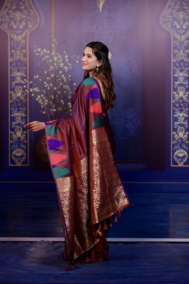 Maroon Triangle Weave Soft Silk Saree