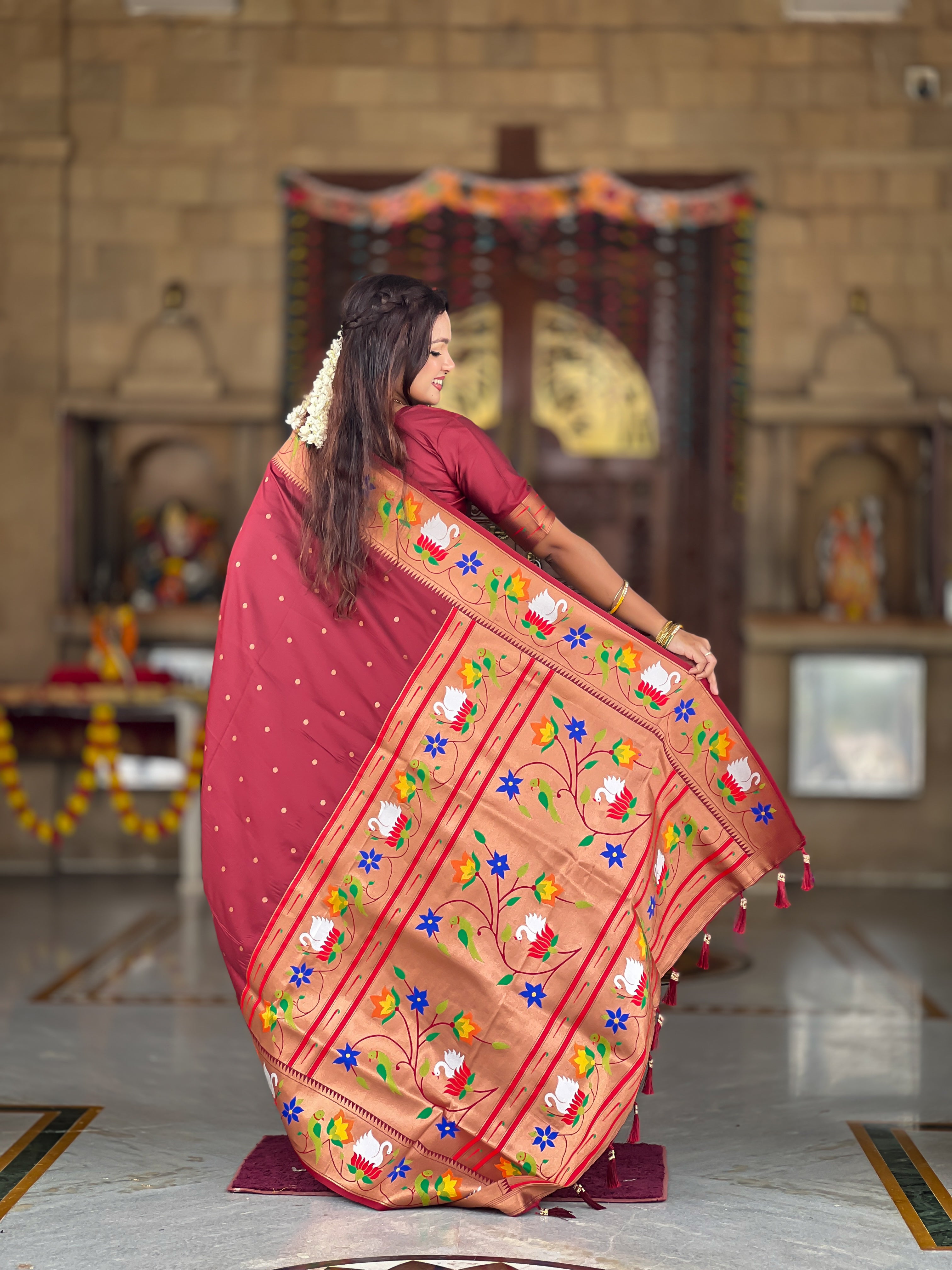 Maroon Wedding Wear Soft Paithani Silk Saree
