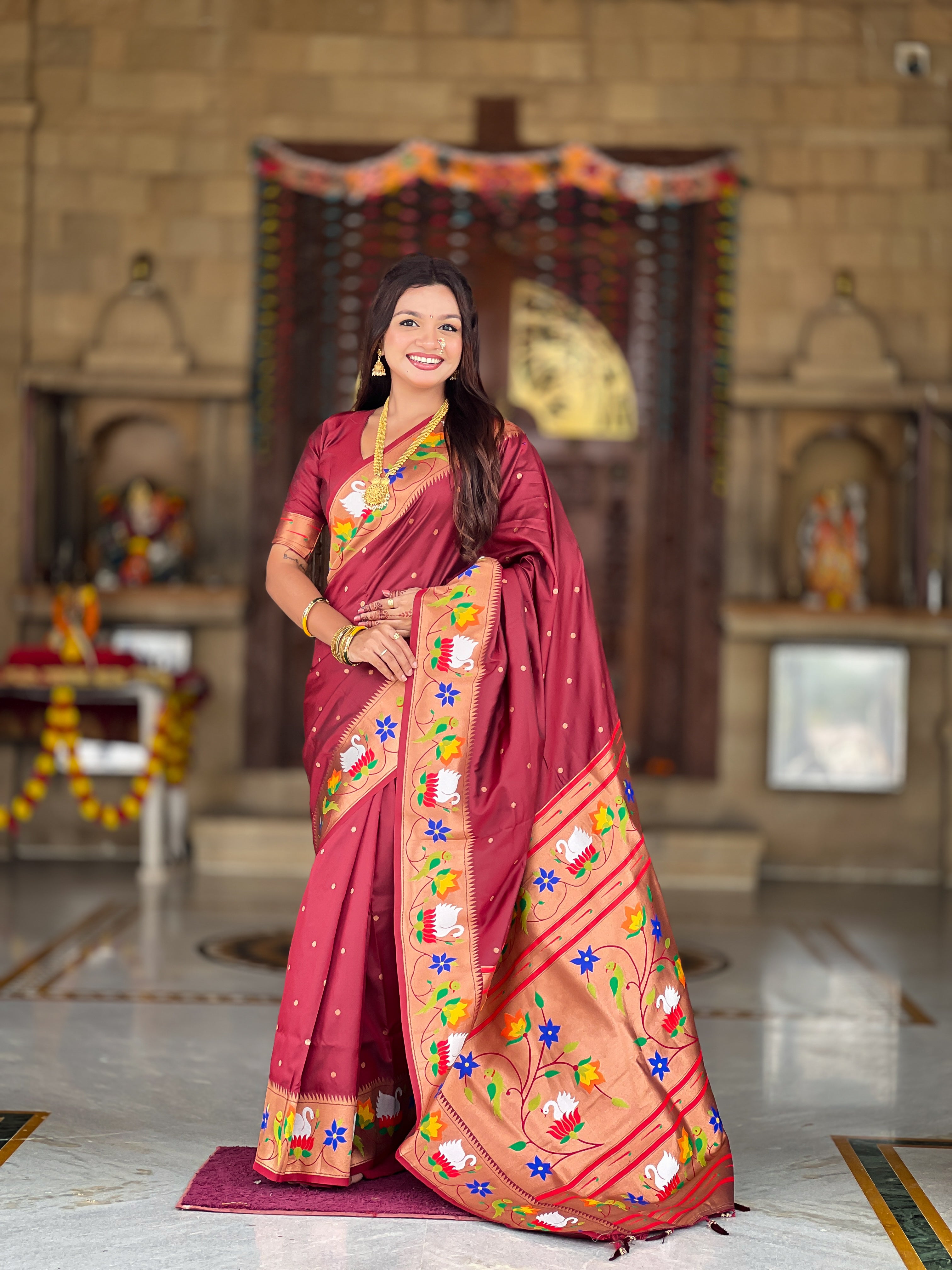 Maroon Wedding Wear Soft Paithani Silk Saree
