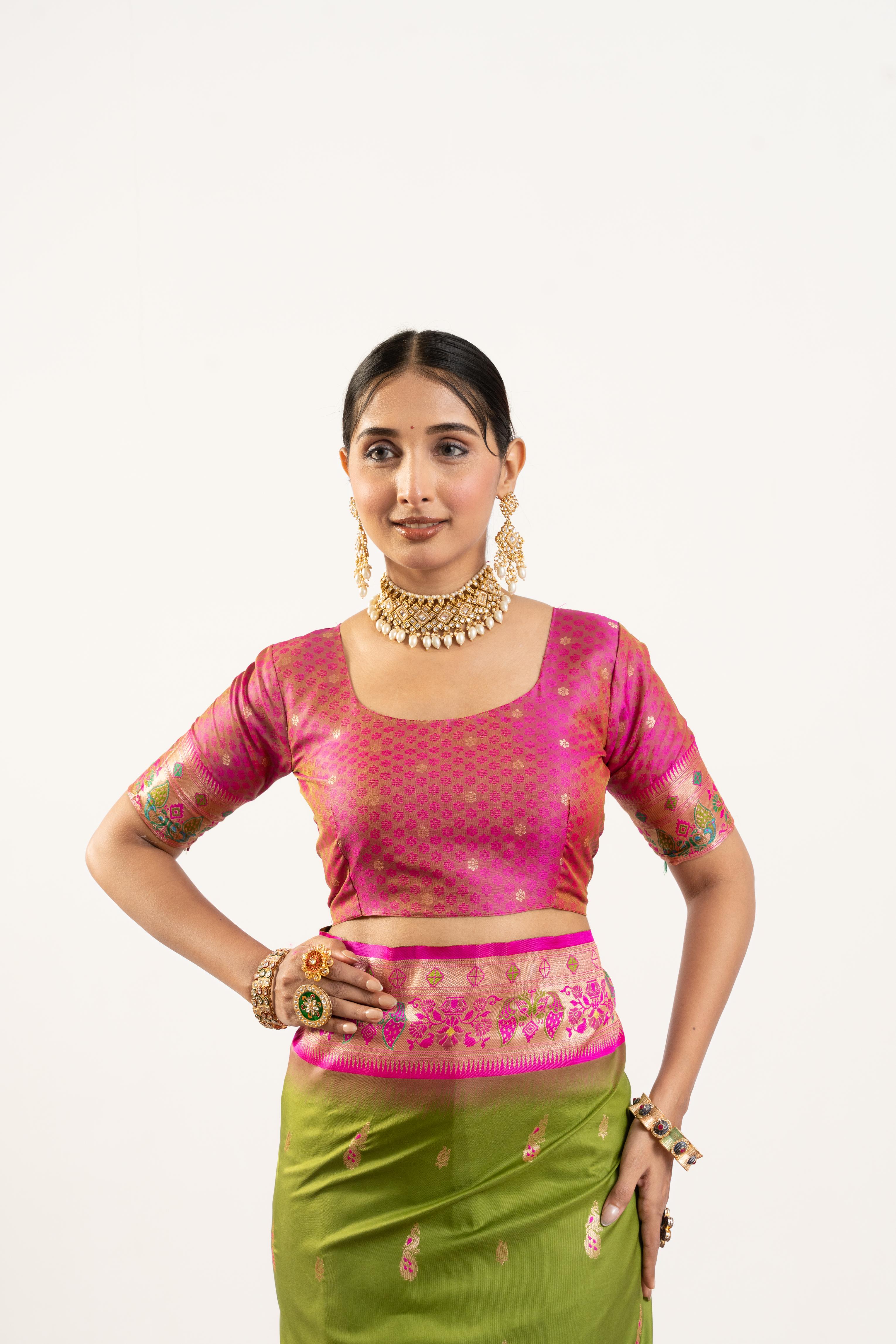 Mehendi Green Banarasi Silk Paithani Saree