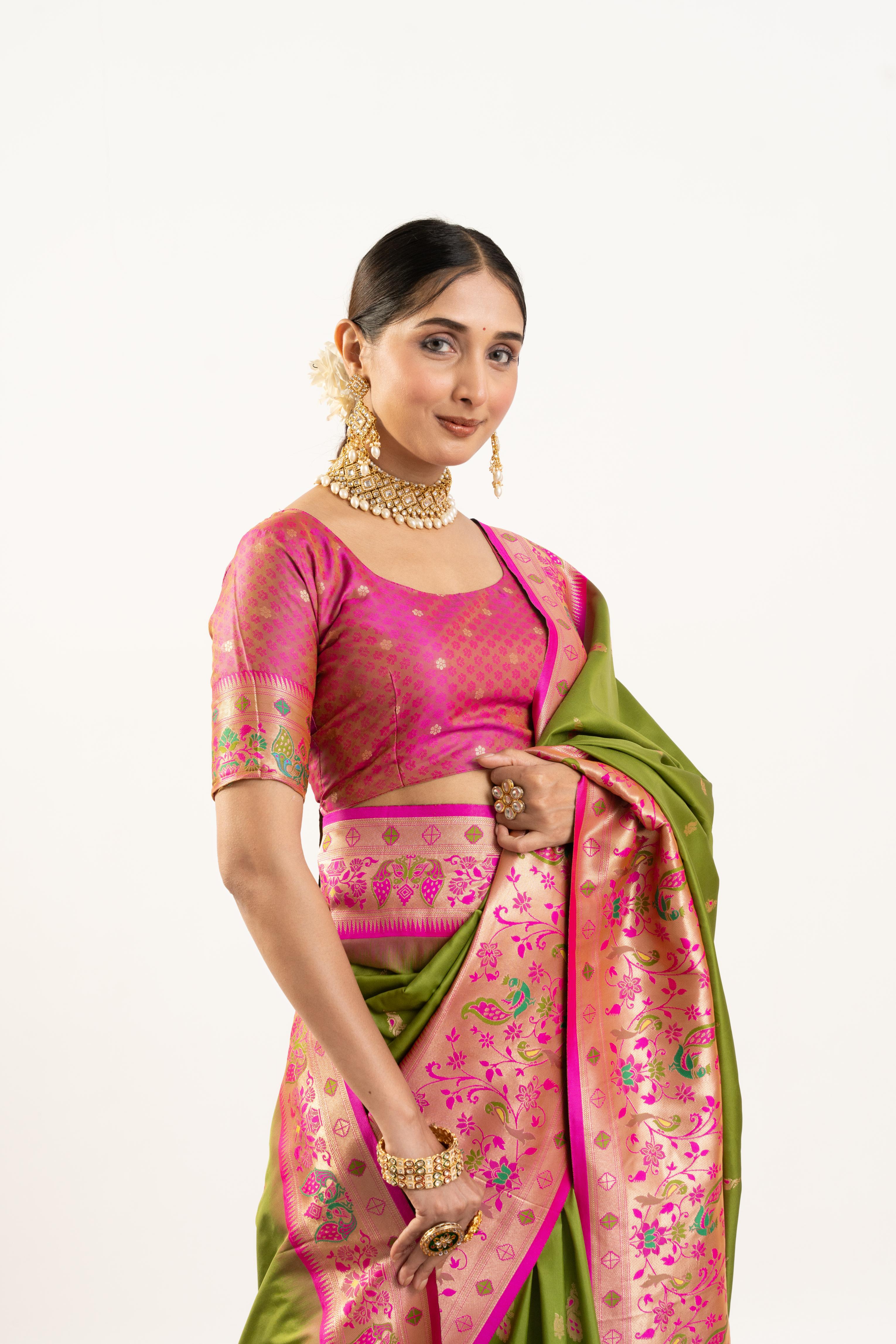 Mehendi Green Banarasi Silk Paithani Saree