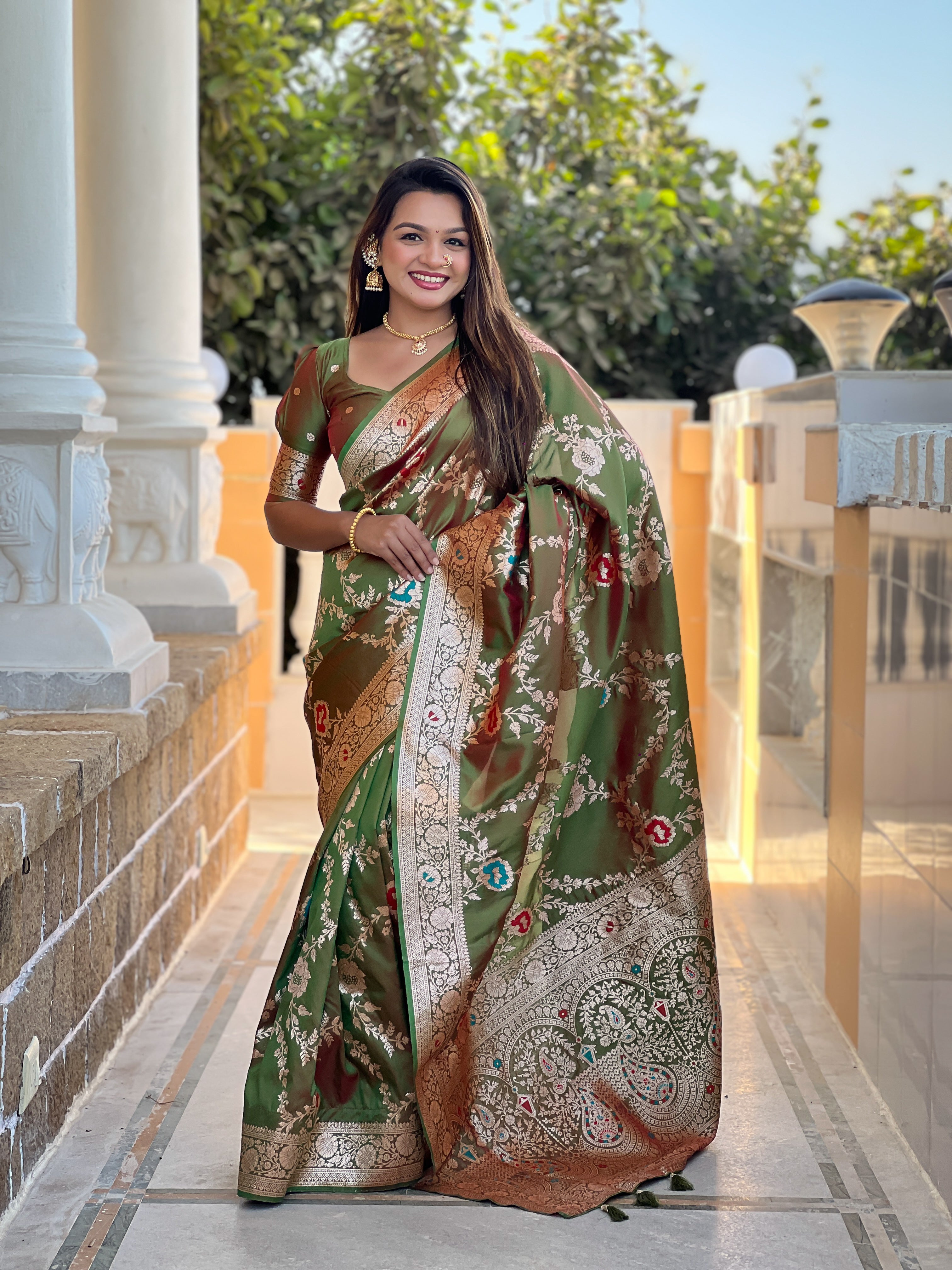 Mehendi Wedding Wear Soft Banarasi Silk Saree