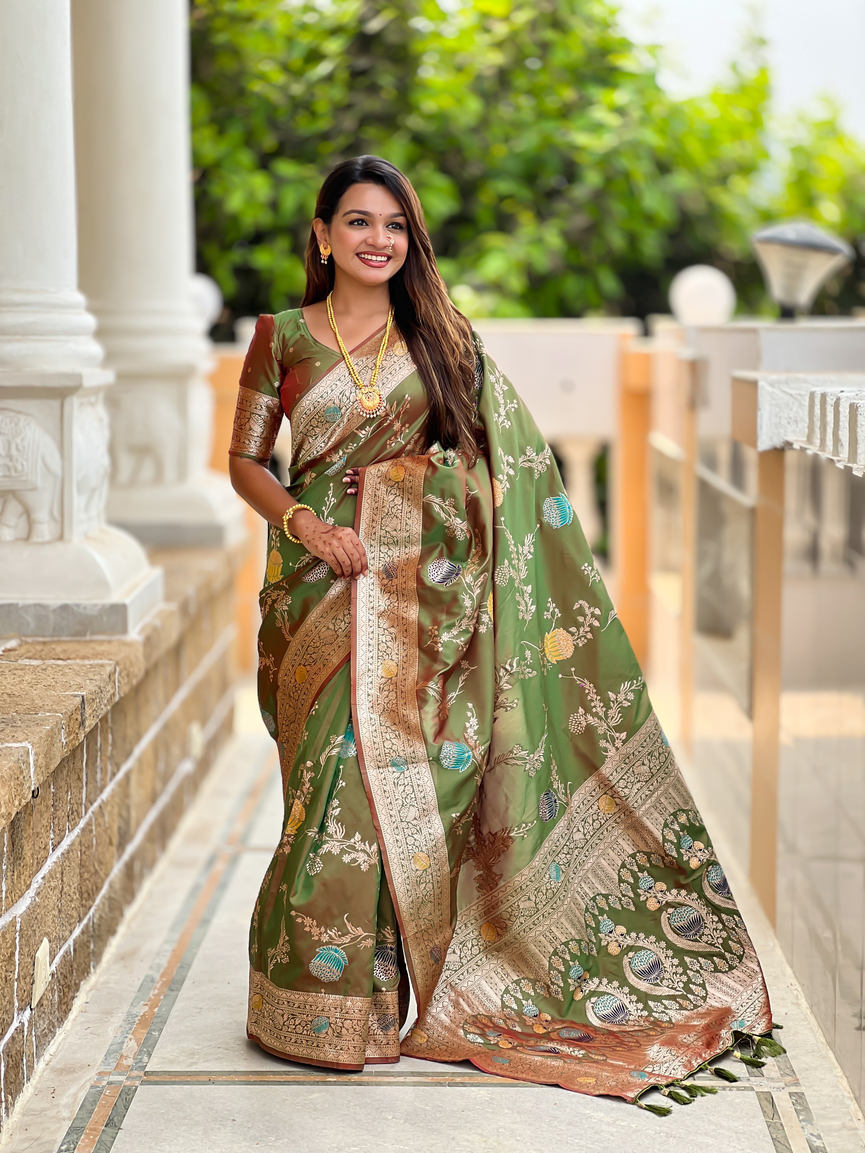 Mehendi Wedding Wear Soft Banarasi Silk Saree