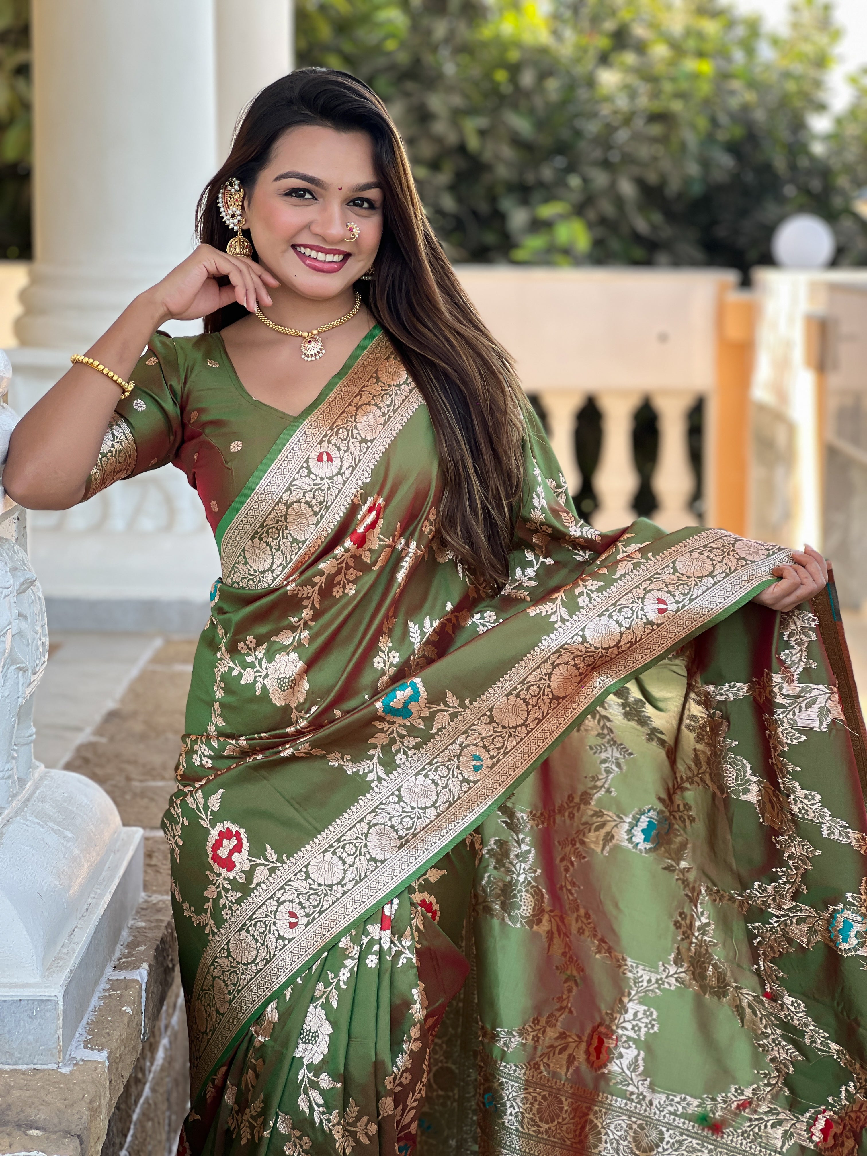 Mehendi Wedding Wear Soft Banarasi Silk Saree