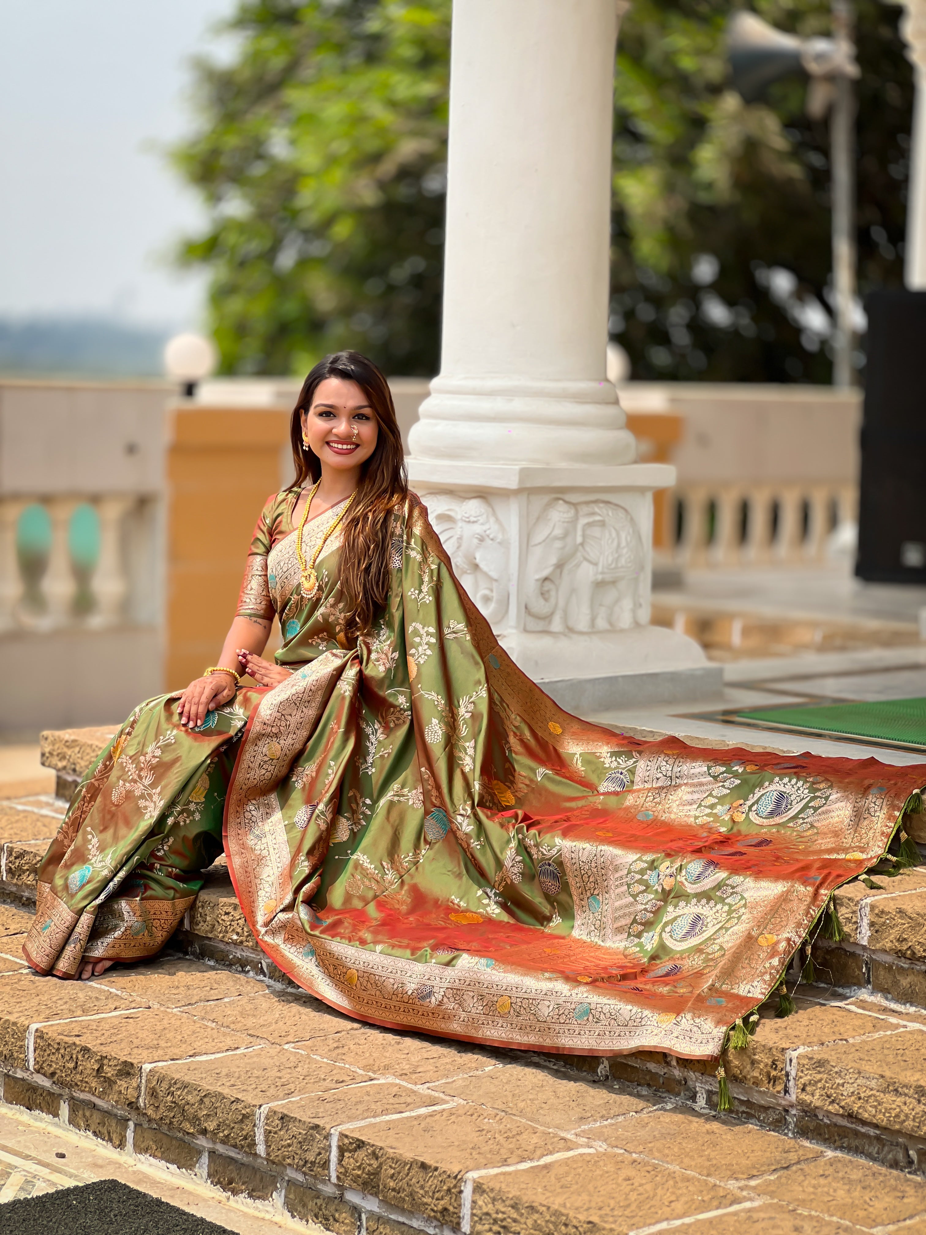 Mehendi Wedding Wear Soft Banarasi Silk Saree