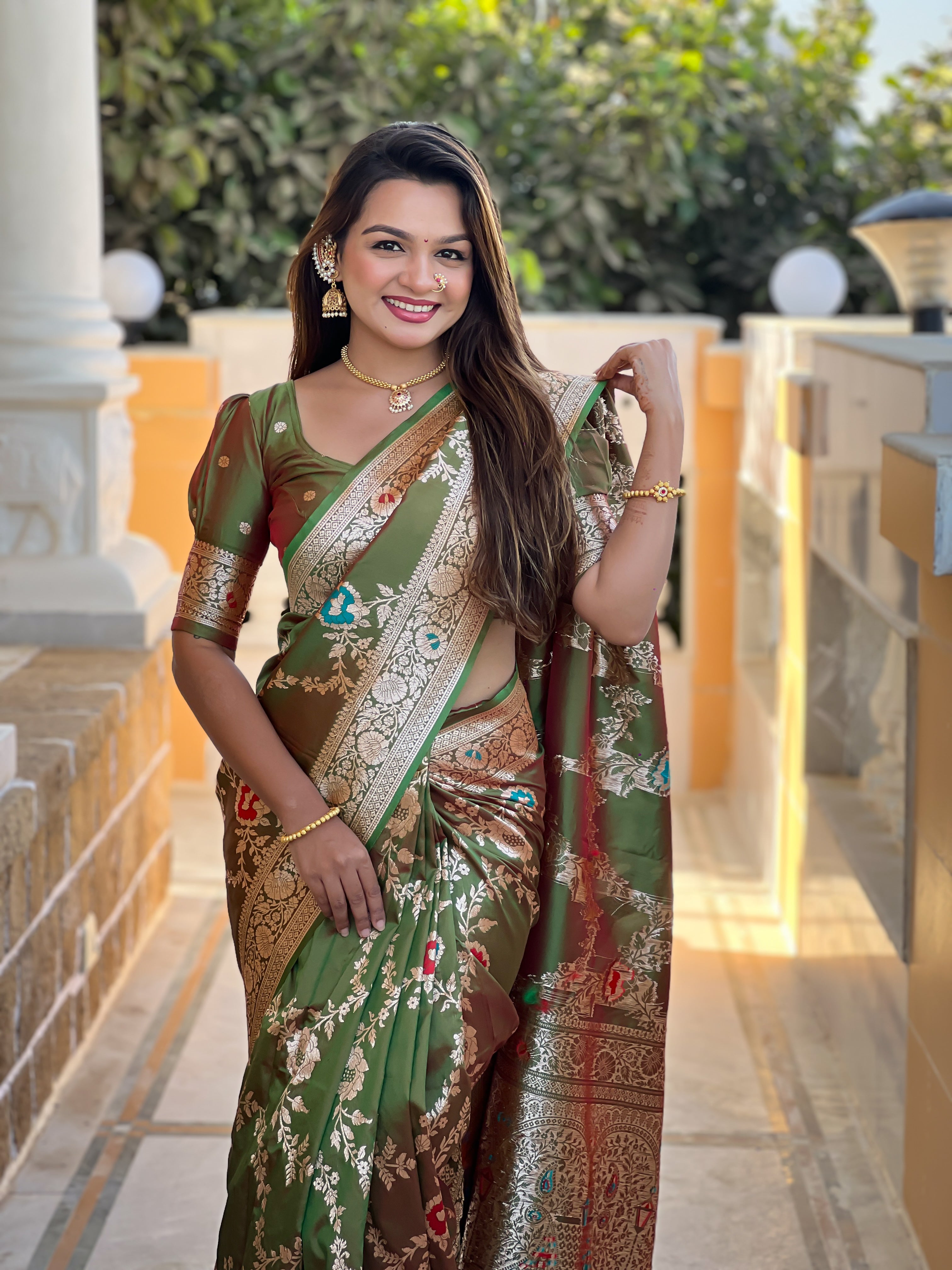 Mehendi Wedding Wear Soft Banarasi Silk Saree