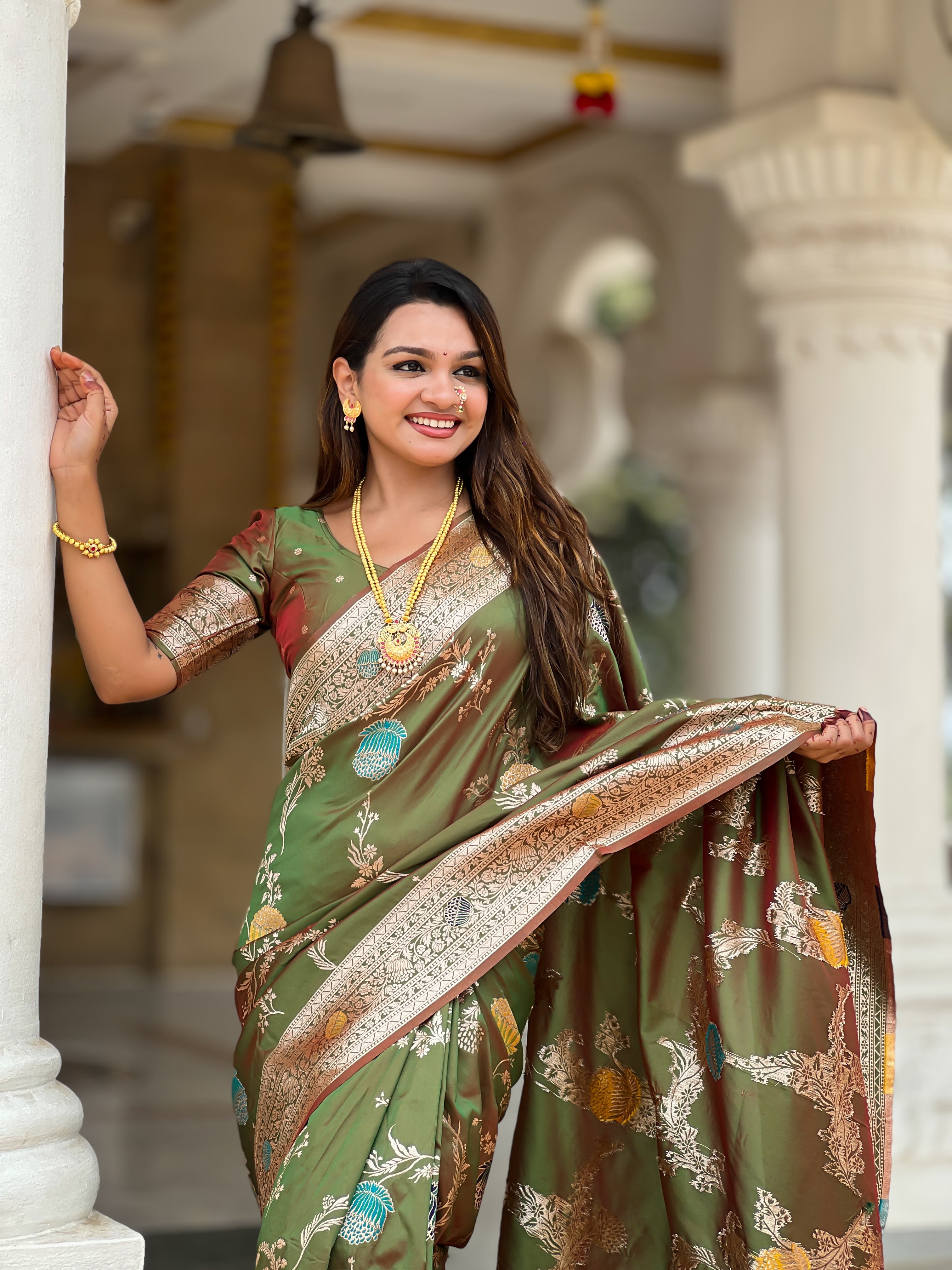 Mehendi Wedding Wear Soft Banarasi Silk Saree