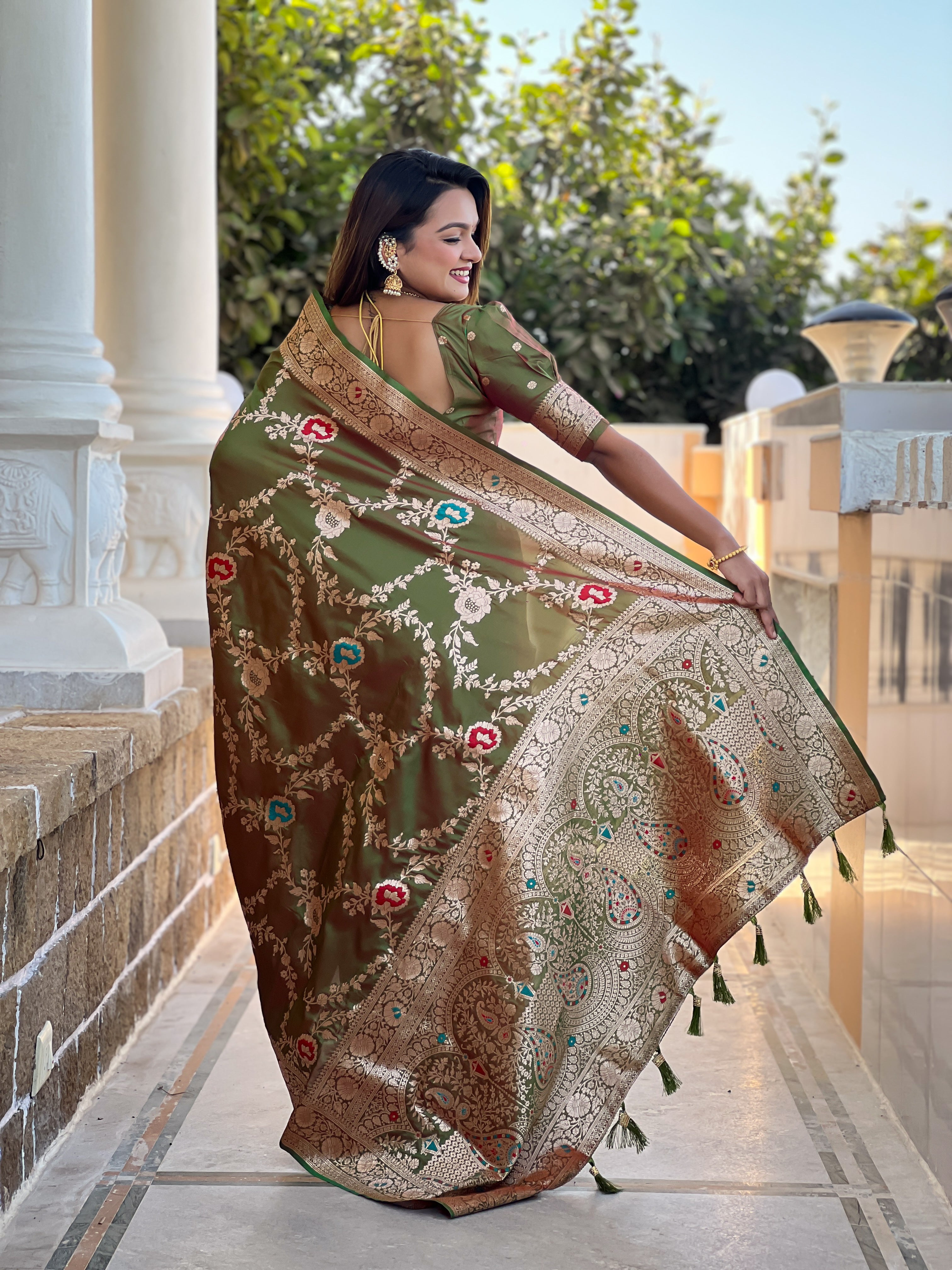 Mehendi Wedding Wear Soft Banarasi Silk Saree