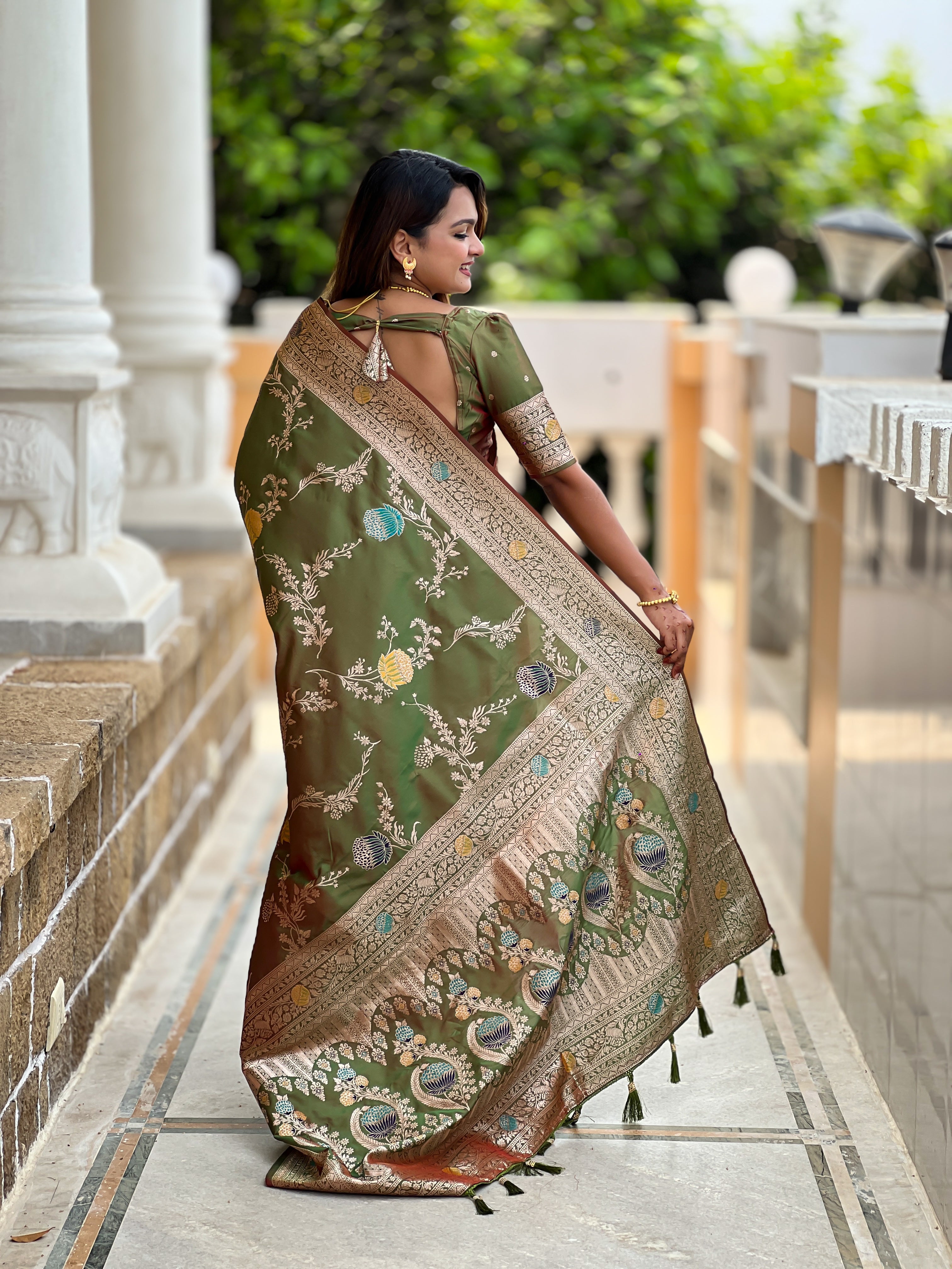 Mehendi Wedding Wear Soft Banarasi Silk Saree