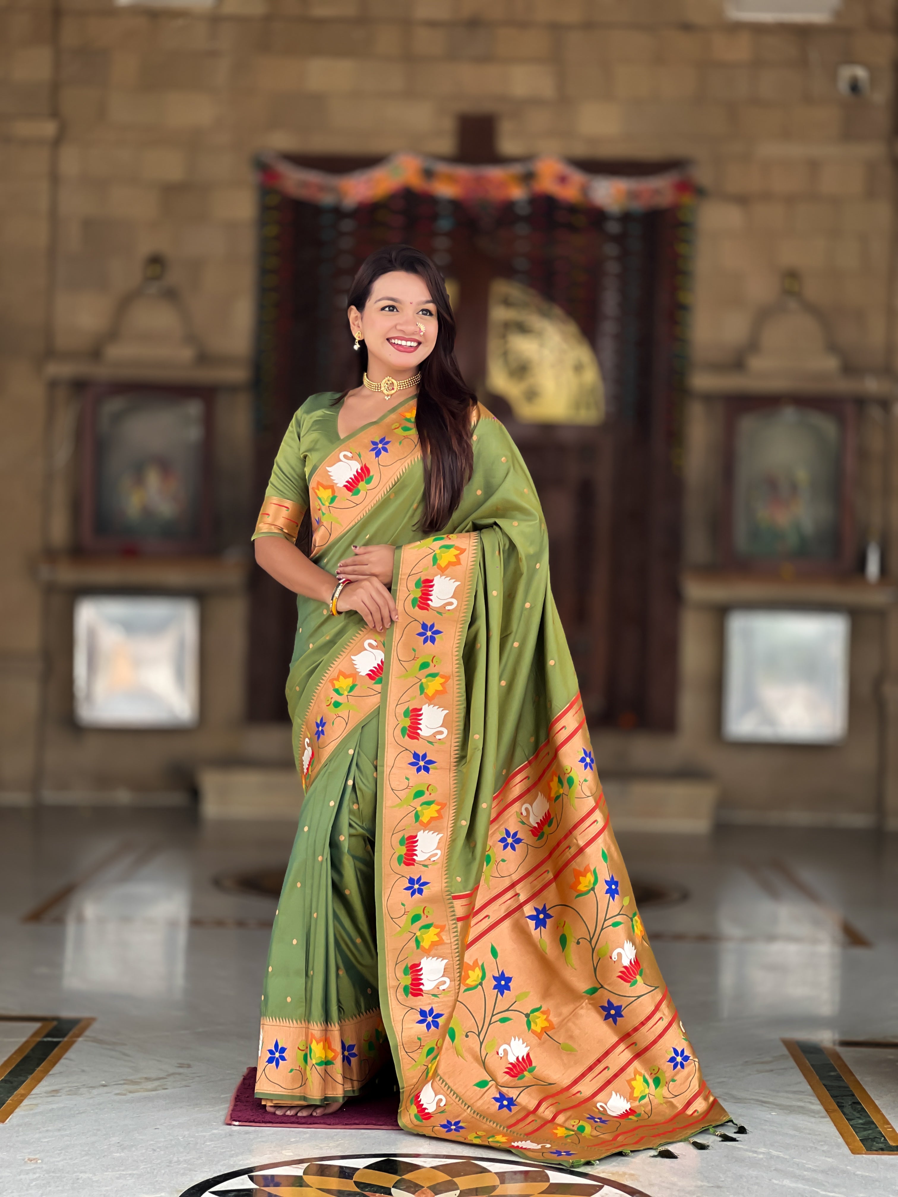 Mehendi Wedding Wear Soft Paithani Silk Saree