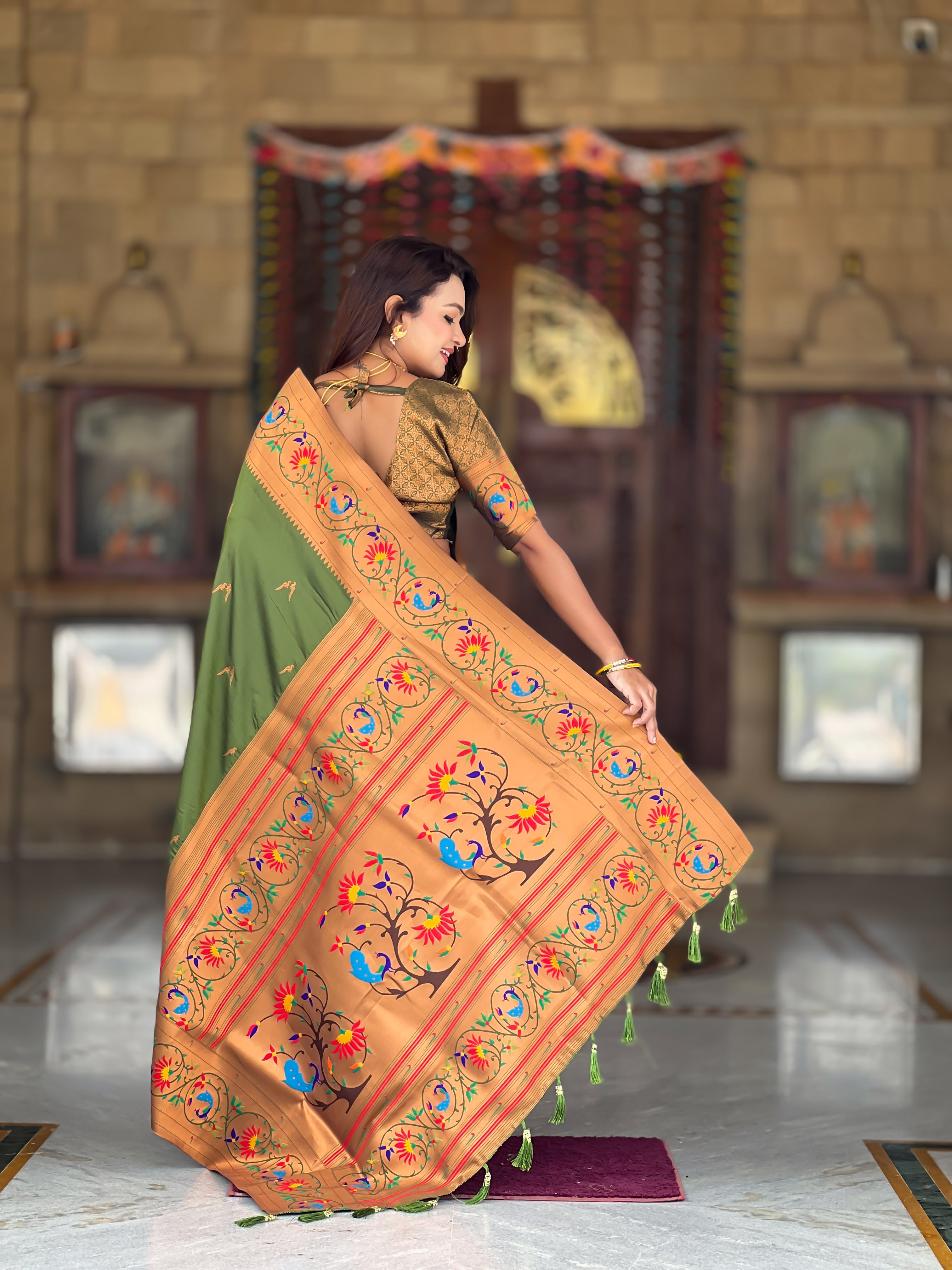 Mehendi Wedding Wear Soft Paithani Silk Saree