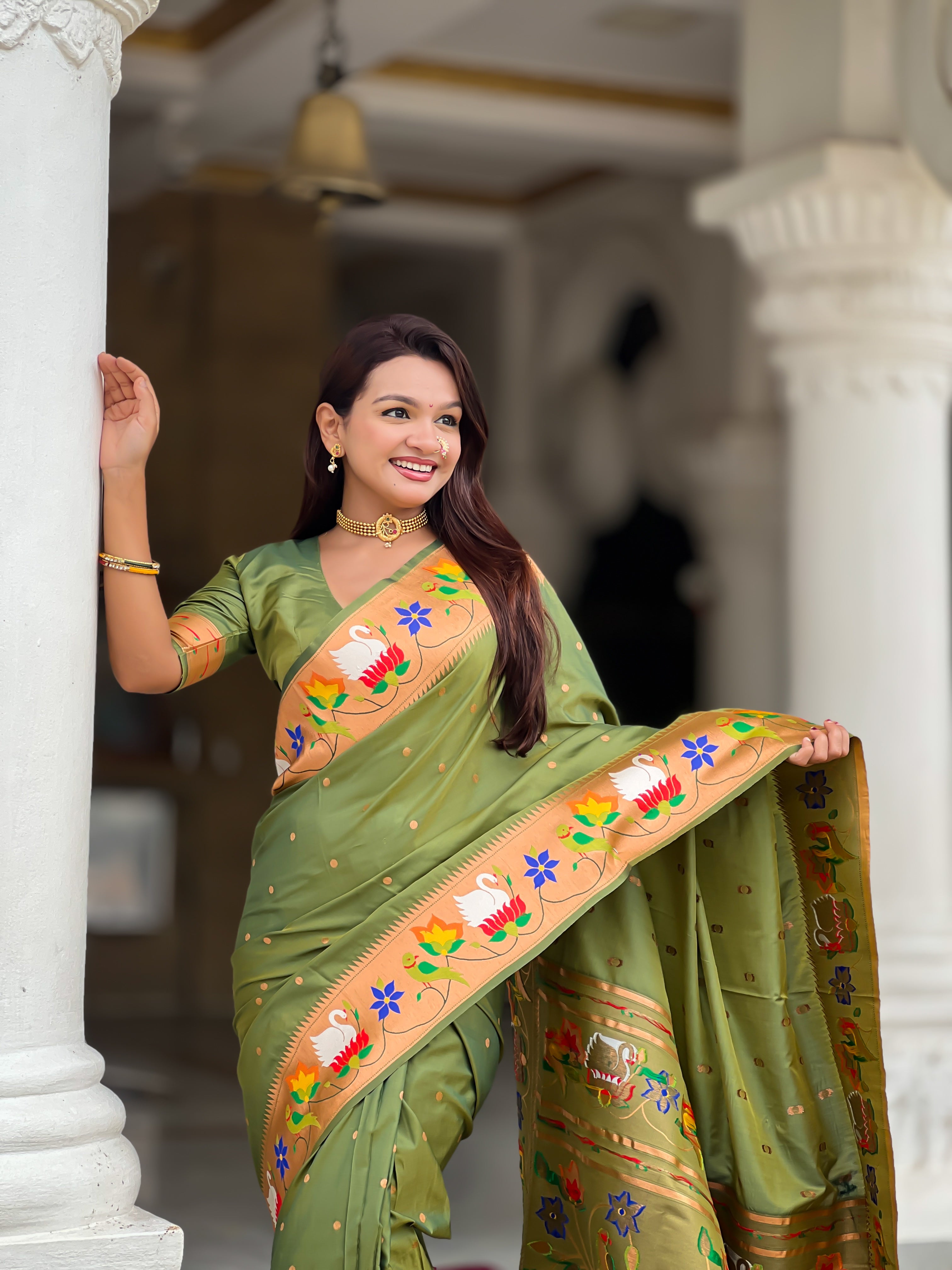 Mehendi Wedding Wear Soft Paithani Silk Saree