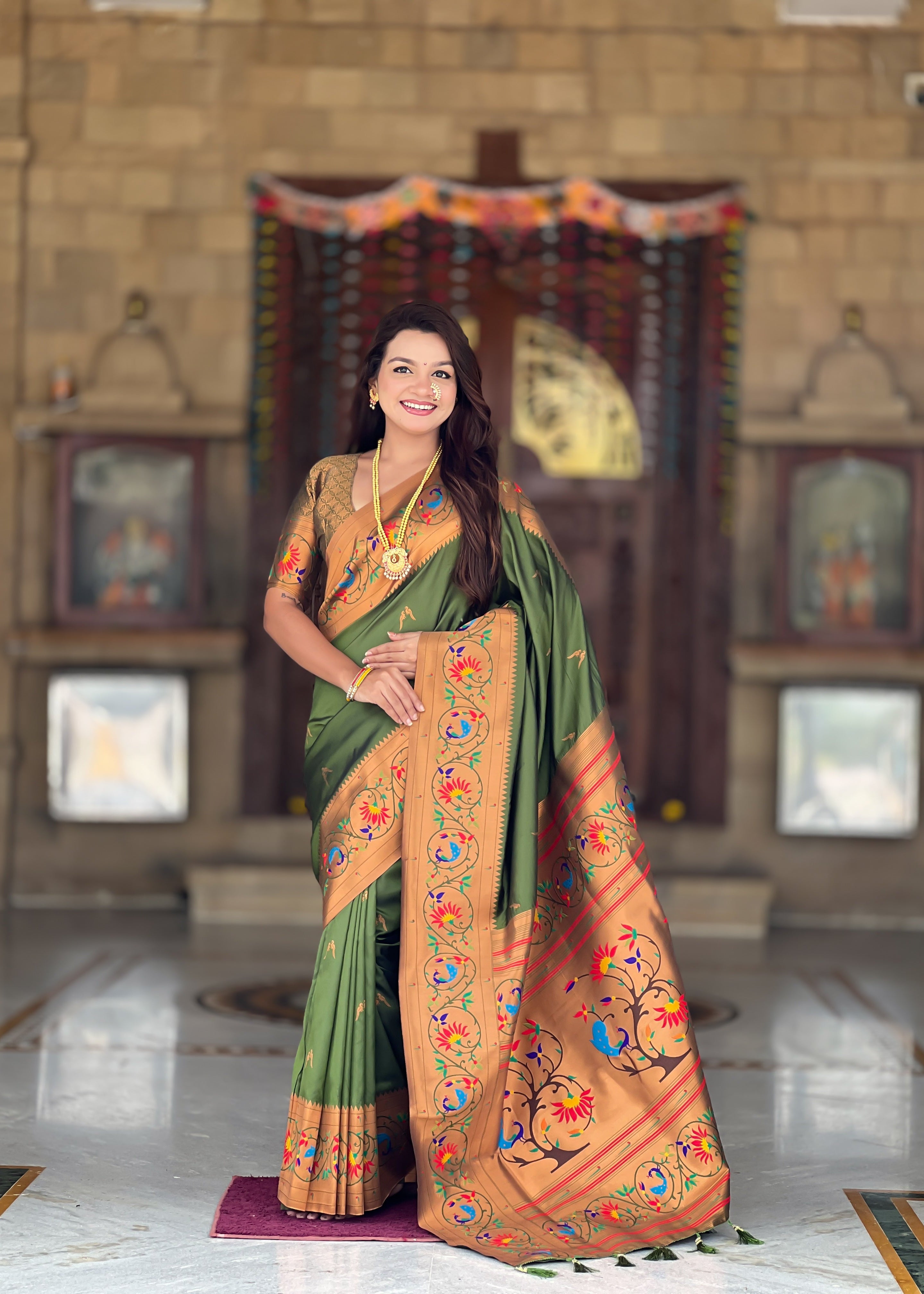 Mehendi Wedding Wear Soft Paithani Silk Saree