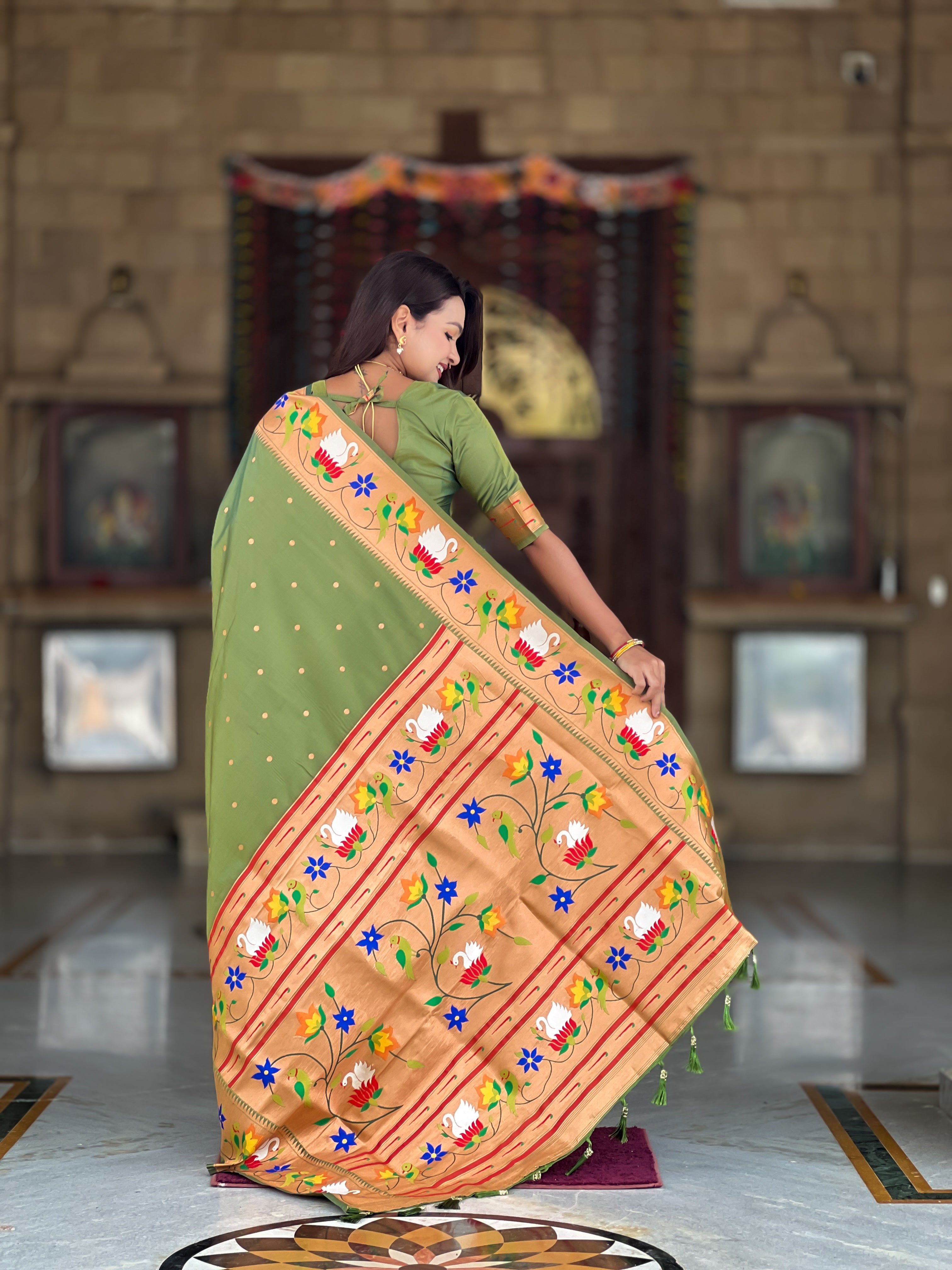 Mehendi Wedding Wear Soft Paithani Silk Saree