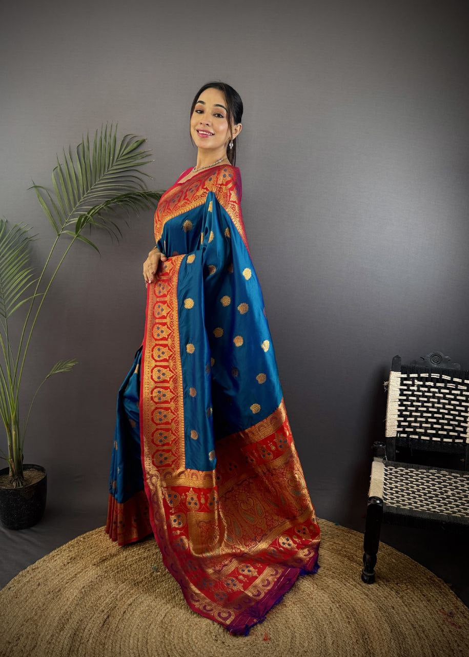 Mid-Night Blue Pure Soft Banarasi Silk Saree