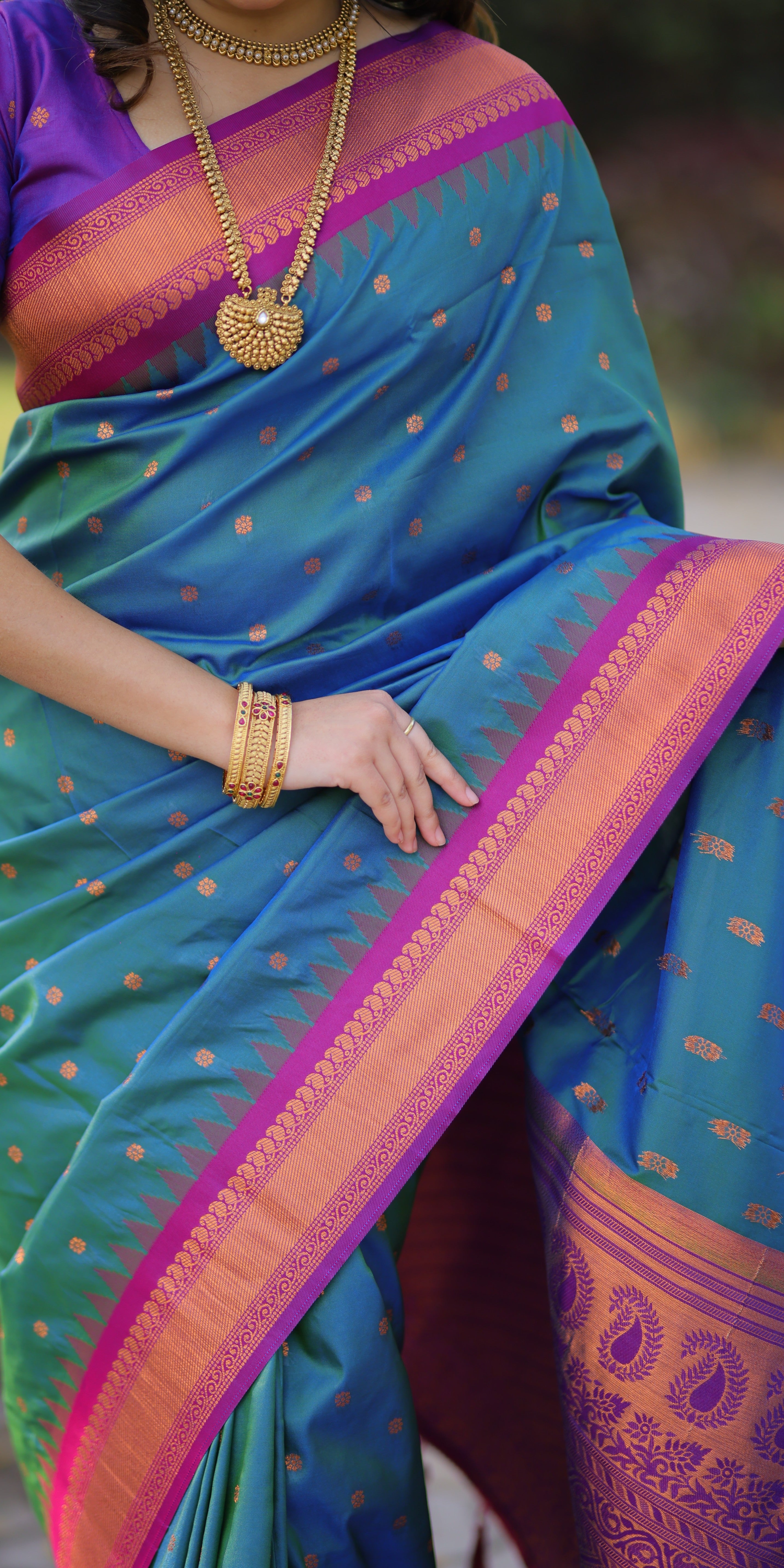 Mid Blue Kanji Gadwal Silk Saree