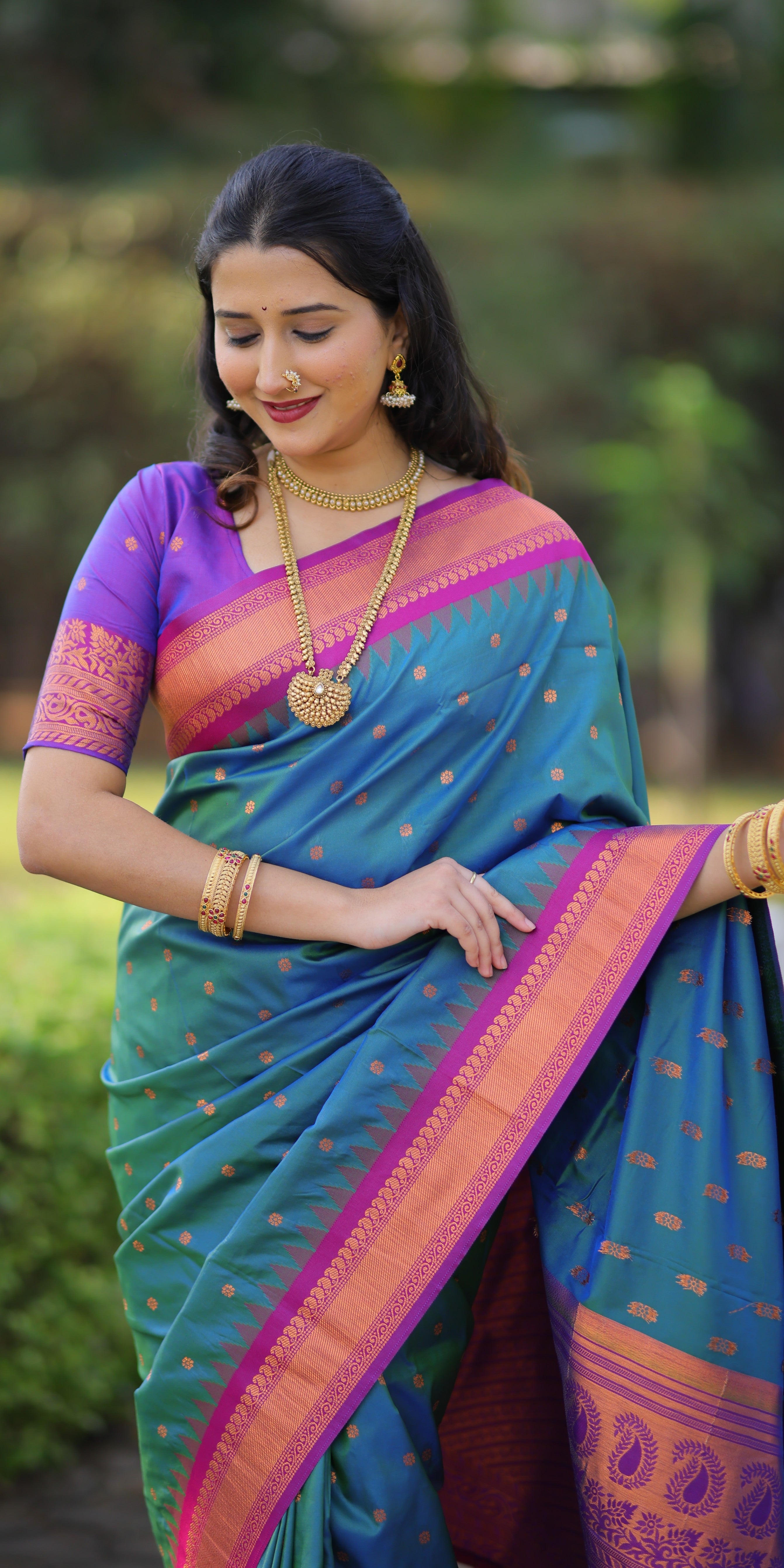Mid Blue Kanji Gadwal Silk Saree