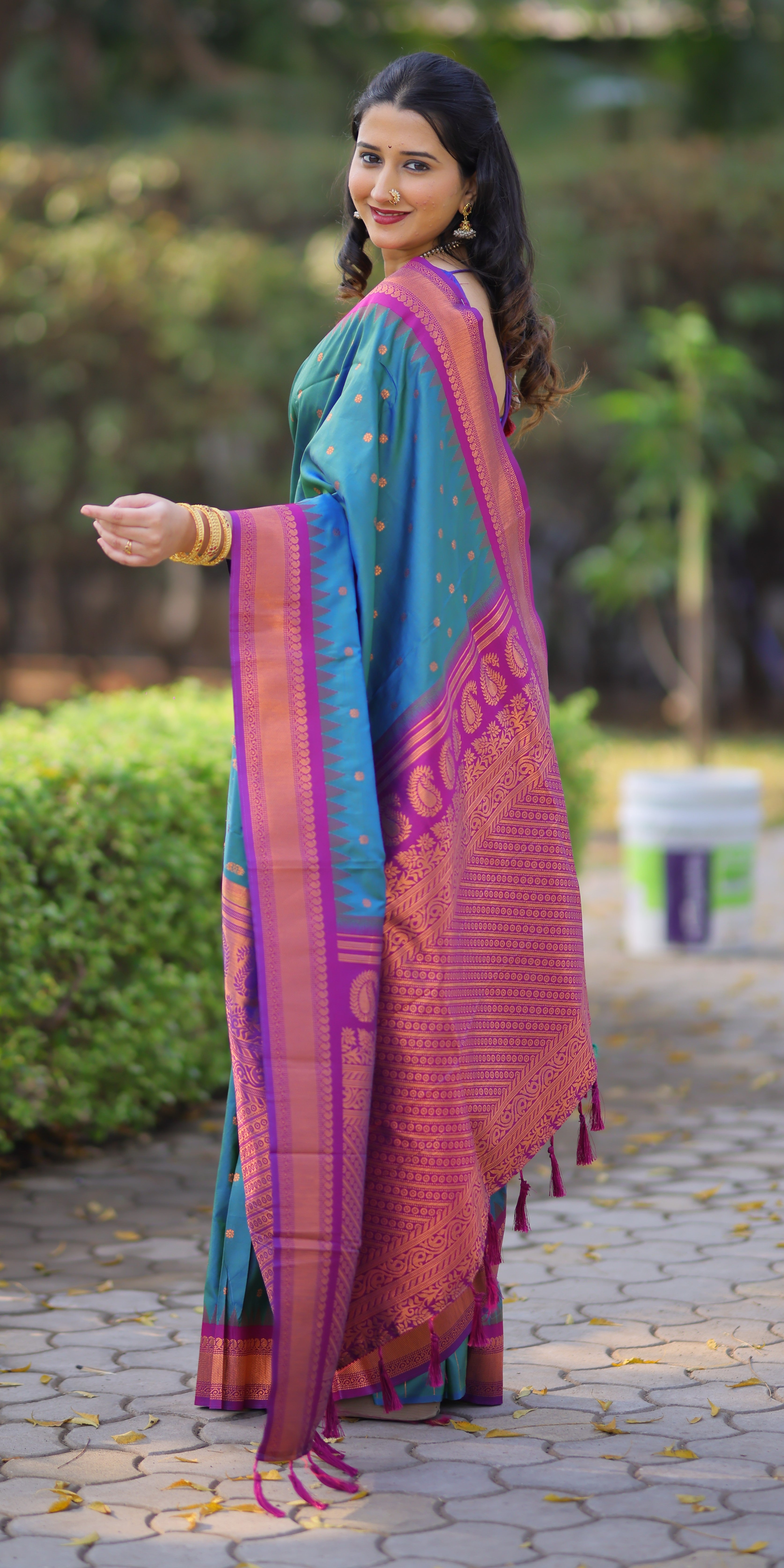 Mid Blue Kanji Gadwal Silk Saree