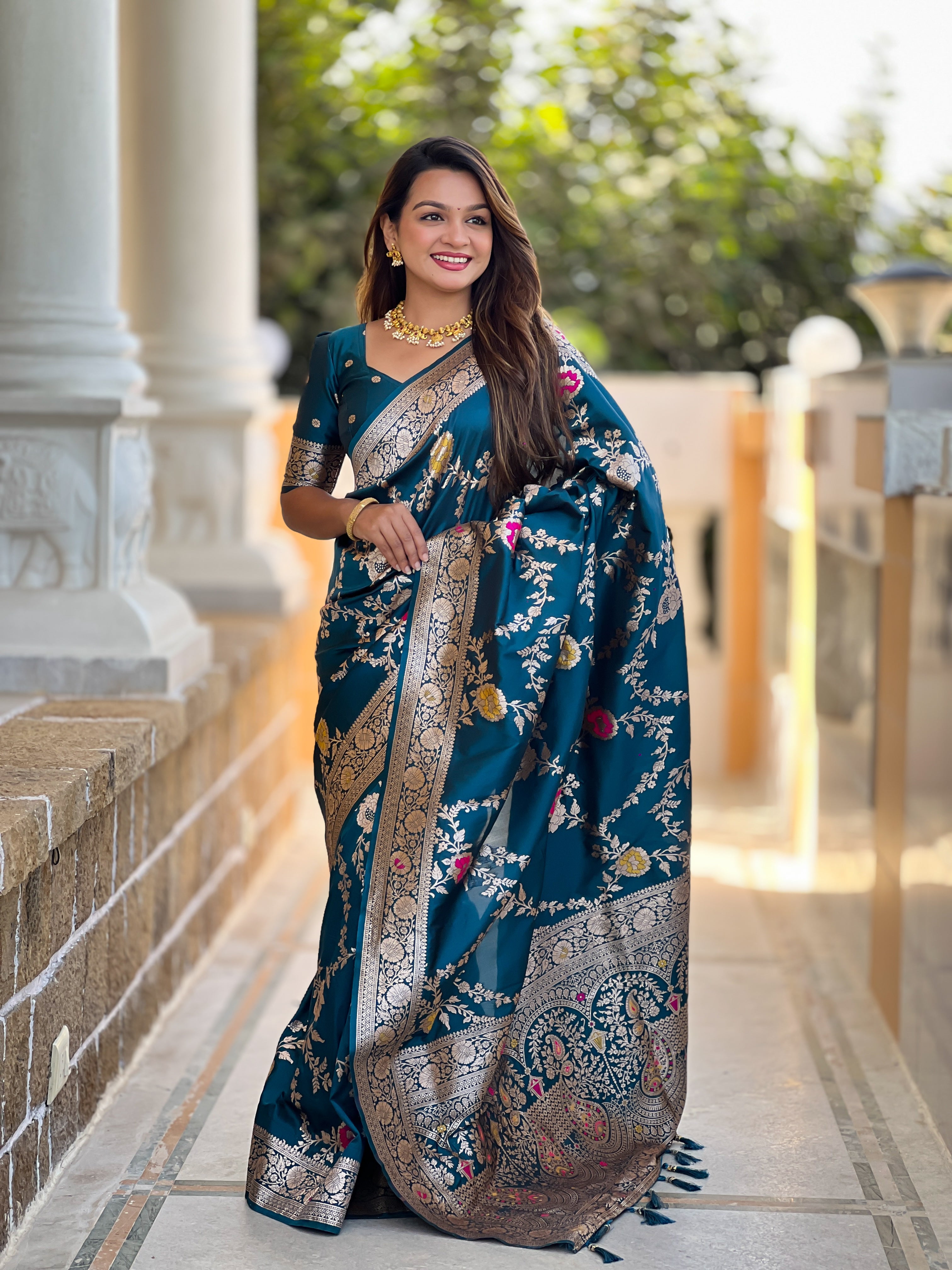 Midnight Blue Wedding Wear Soft Banarasi Silk Saree