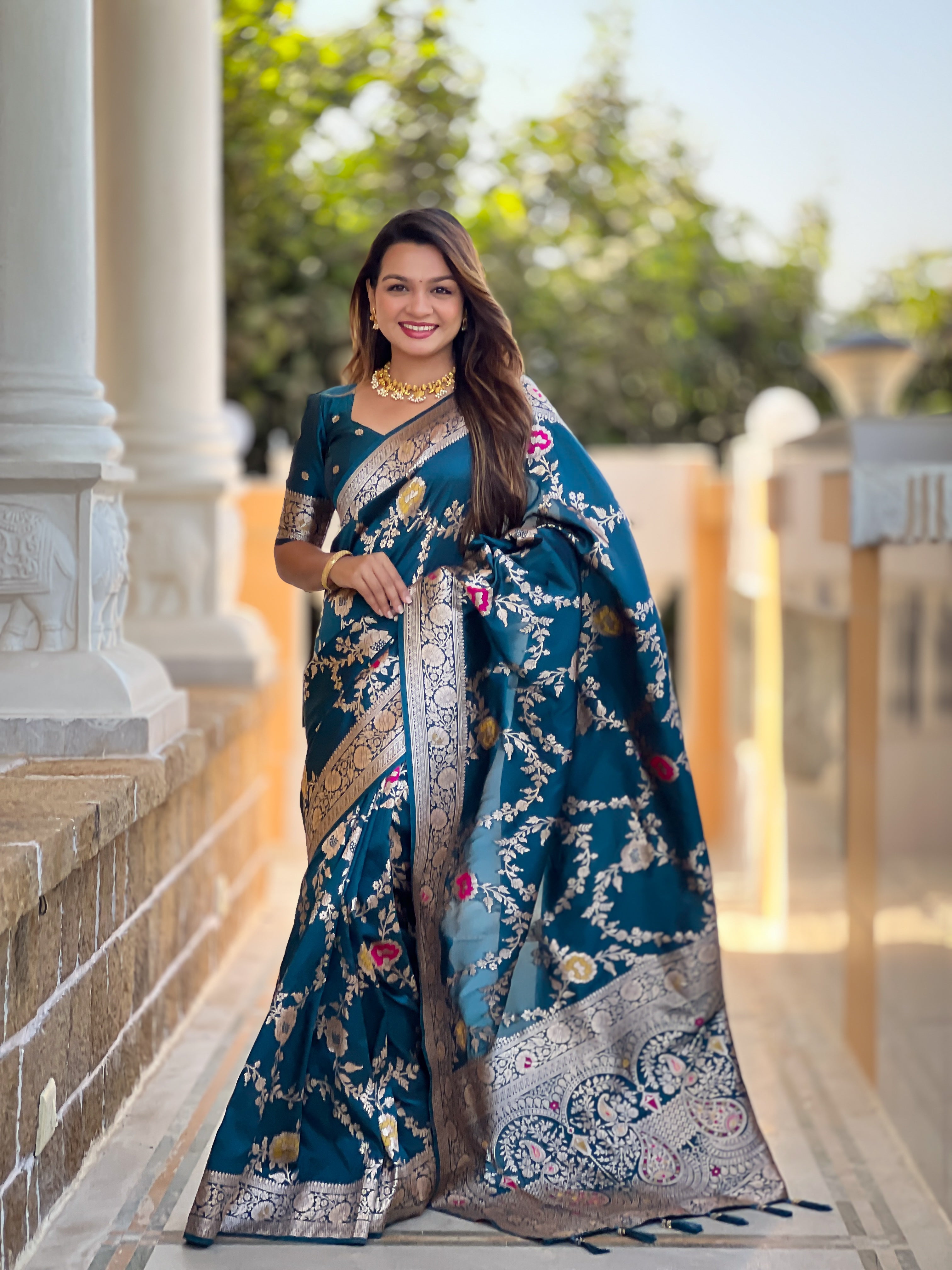 Midnight Blue Wedding Wear Soft Banarasi Silk Saree