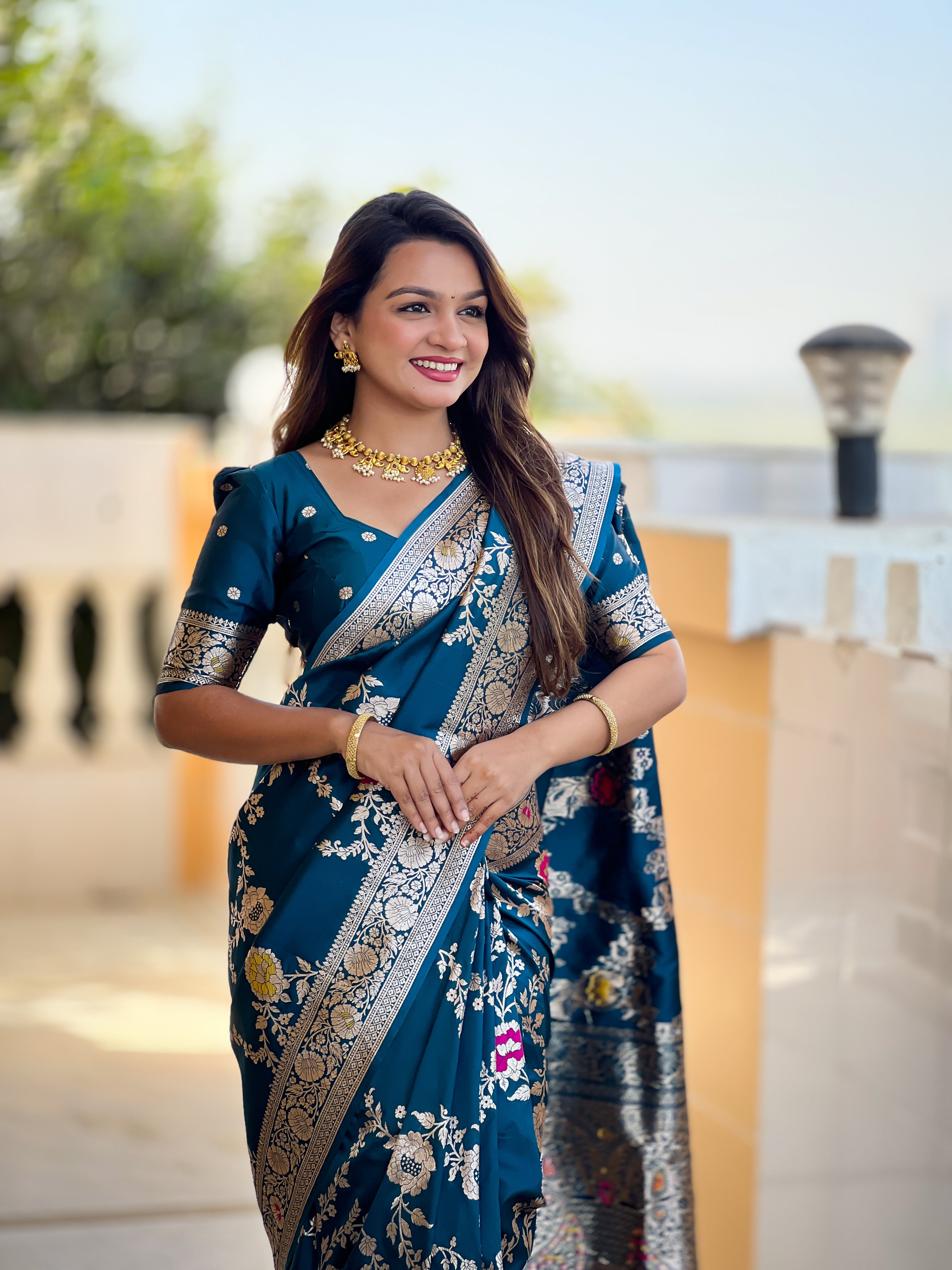 Midnight Blue Wedding Wear Soft Banarasi Silk Saree