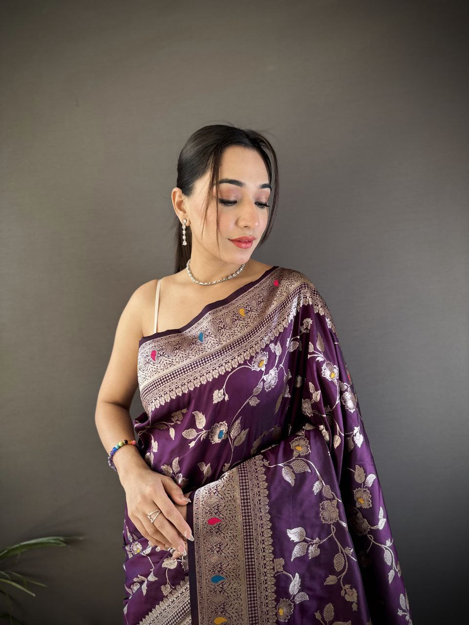 Midnight Purple Wedding Wear Soft Banarasi Silk Saree