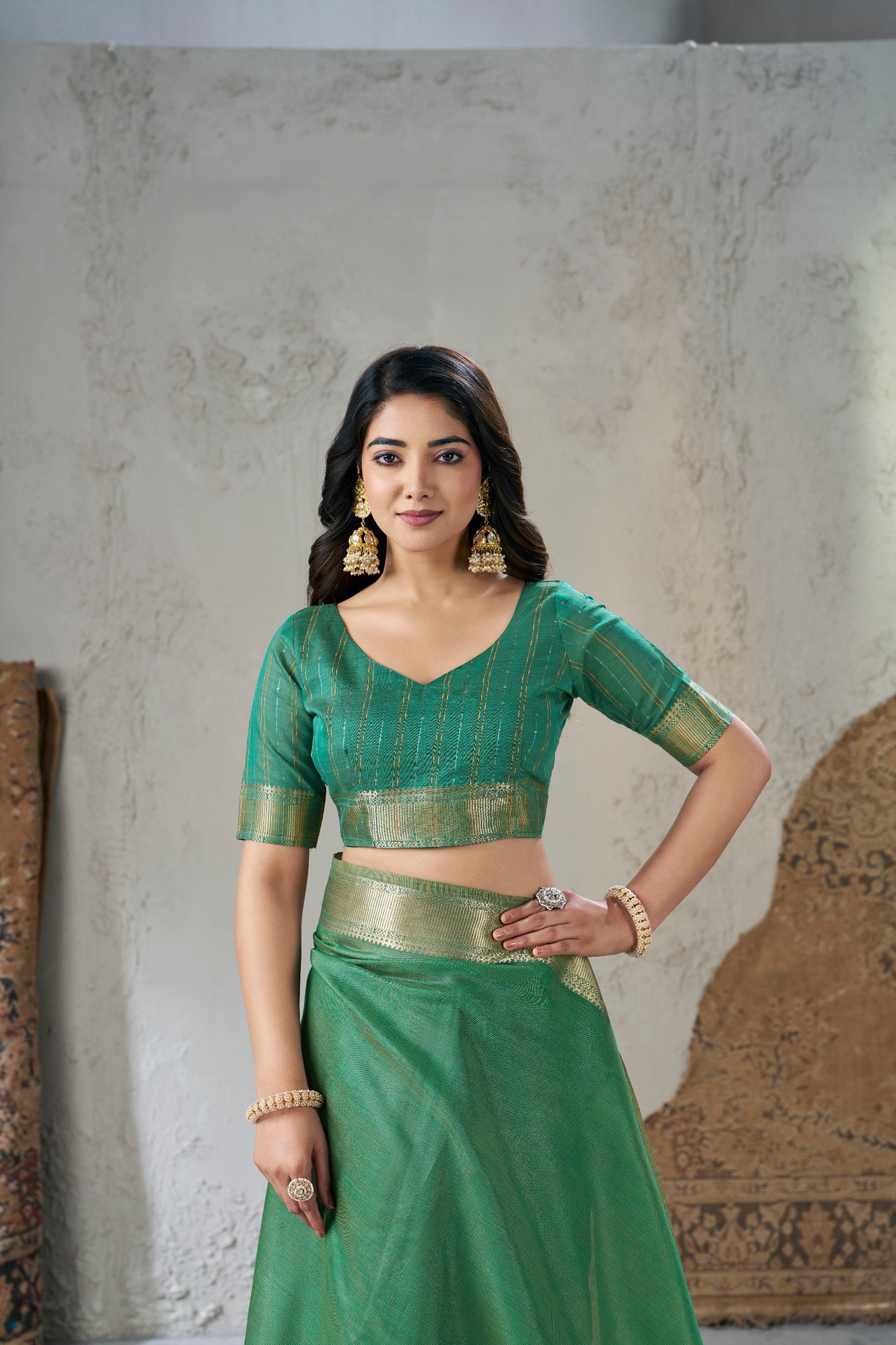 Mineral Green Soft Linen Cotton Silk Saree