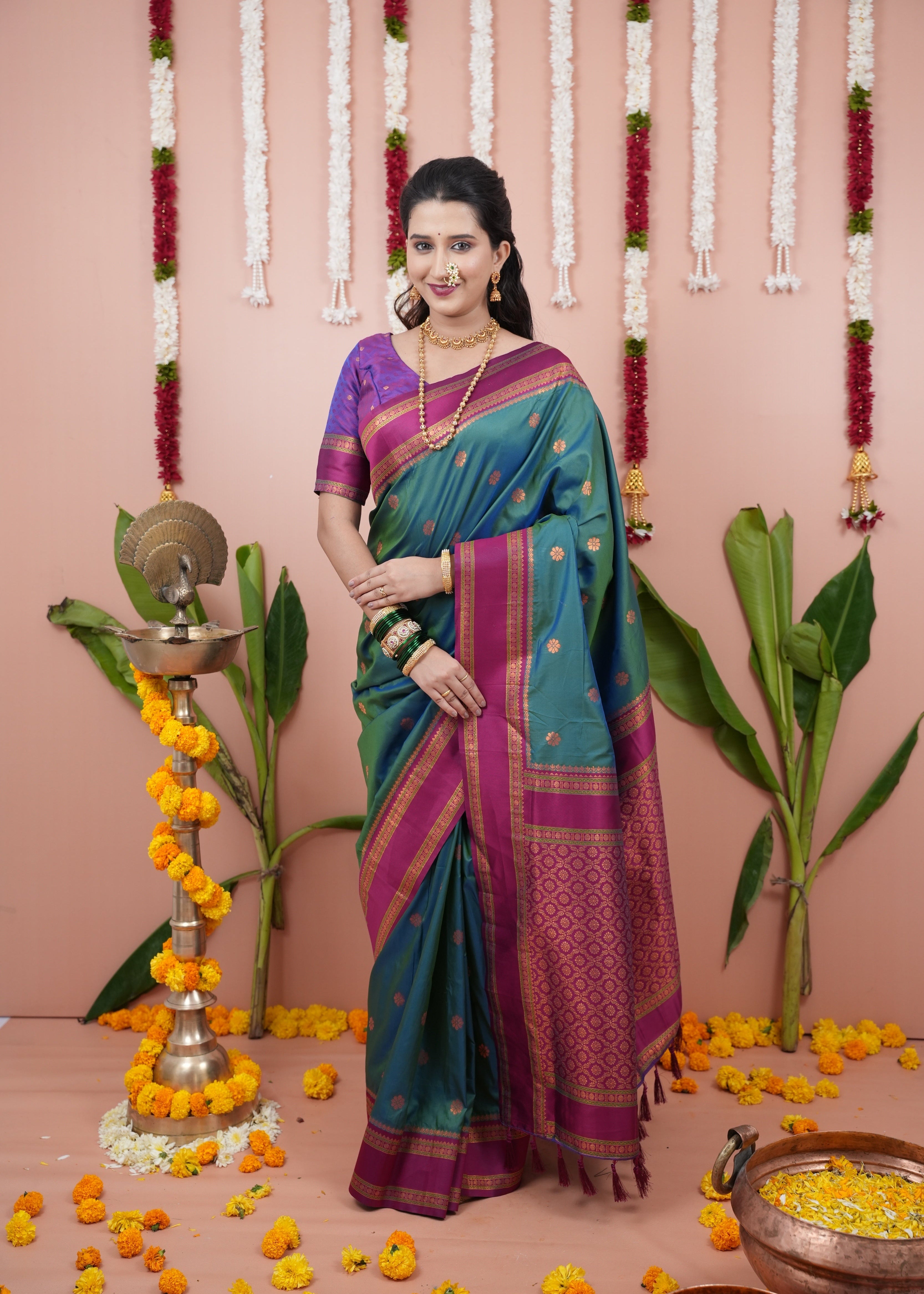 Mineral Green Wedding Wear Soft Silk Saree