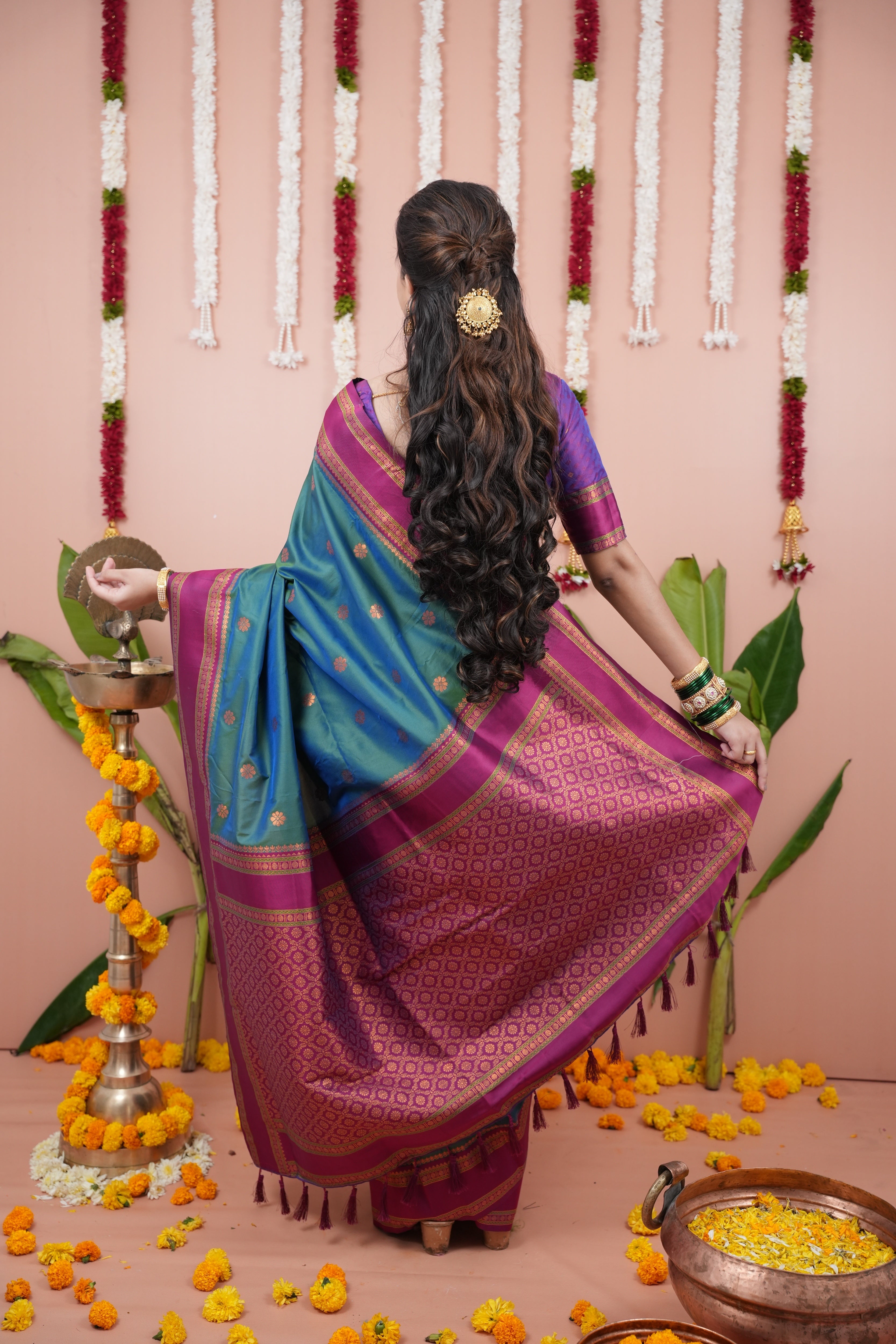 Mineral Green Wedding Wear Soft Silk Saree