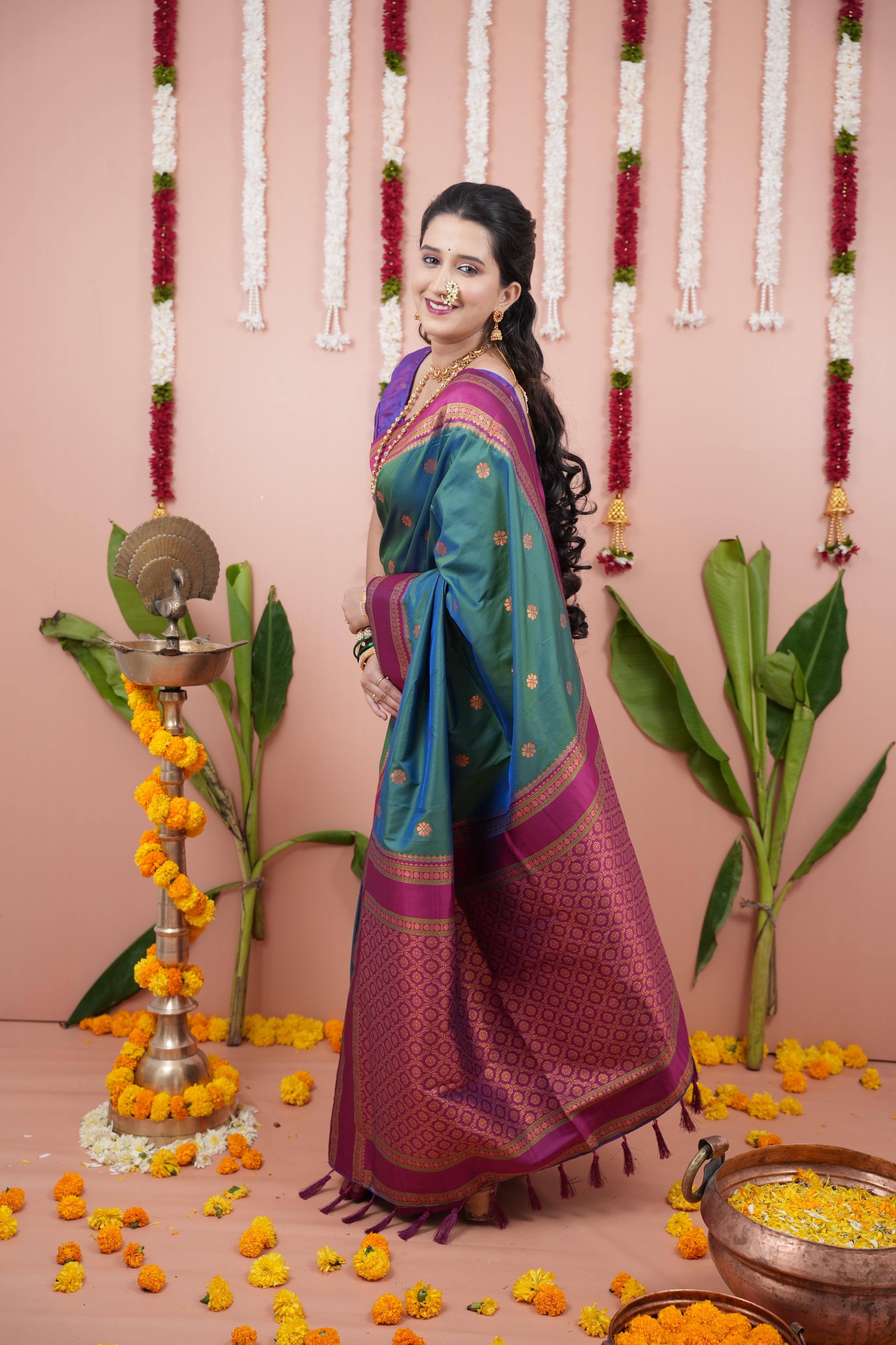 Mineral Green Wedding Wear Soft Silk Saree