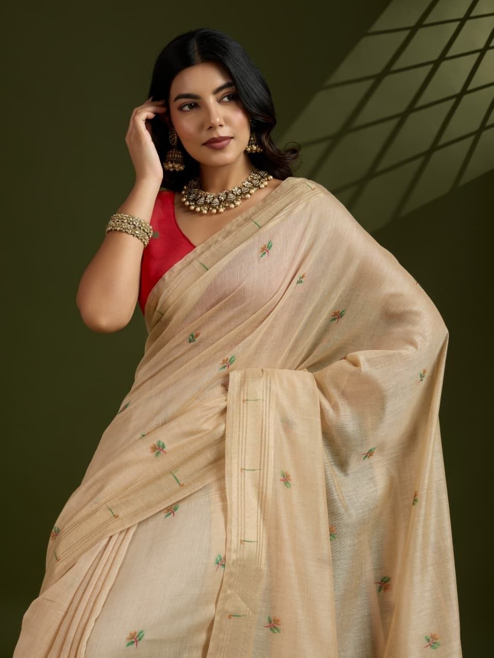 Beige Muga Cotton Paithani Saree