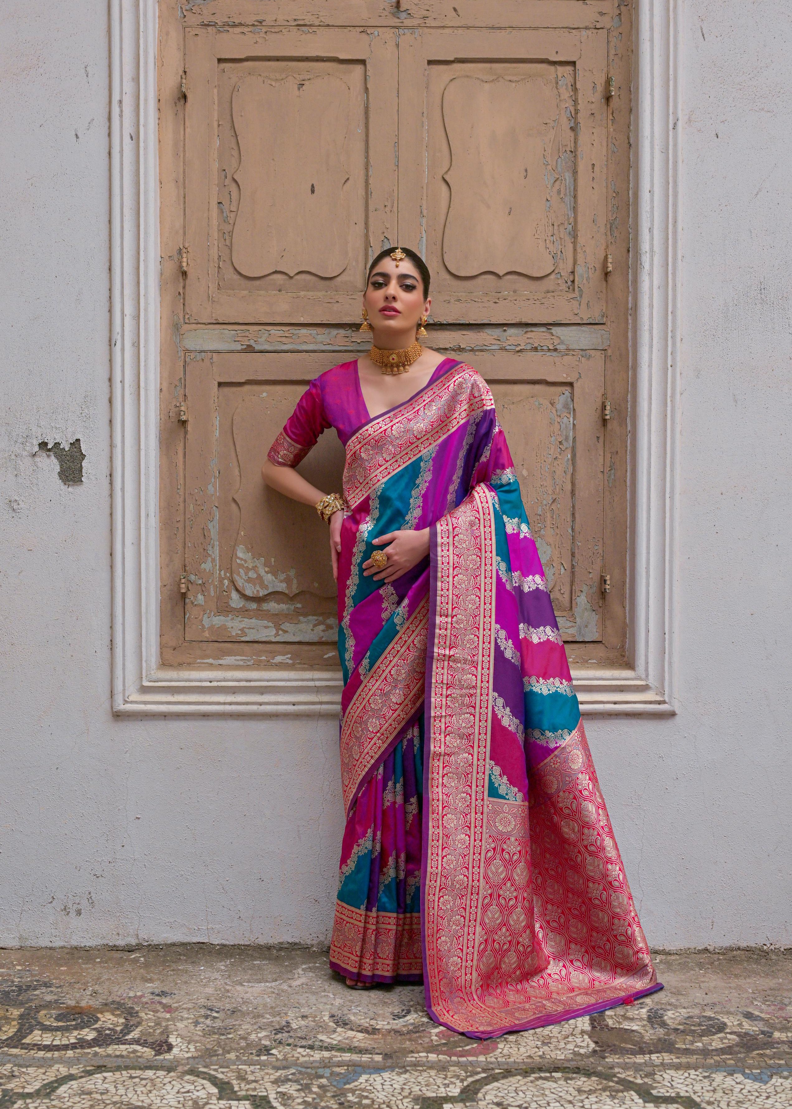 Multicolour Woven Soft Banarasi Silk Handloom Saree