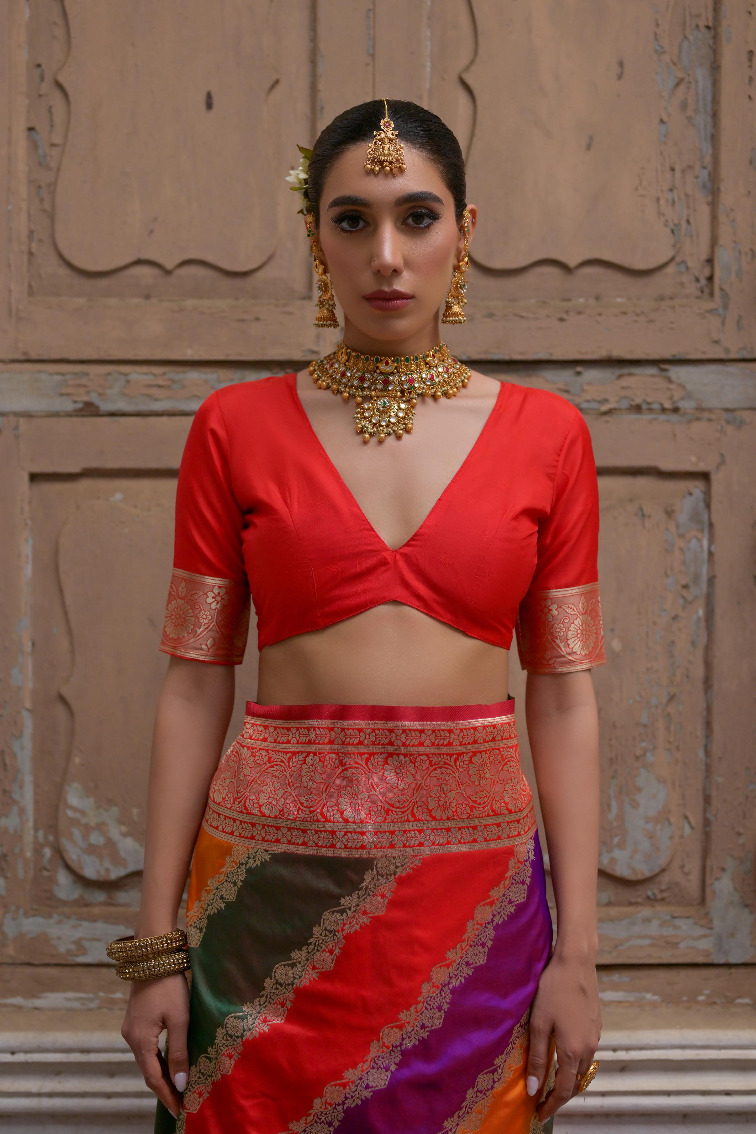 Multicolour Woven Soft Banarasi Silk Handloom Saree