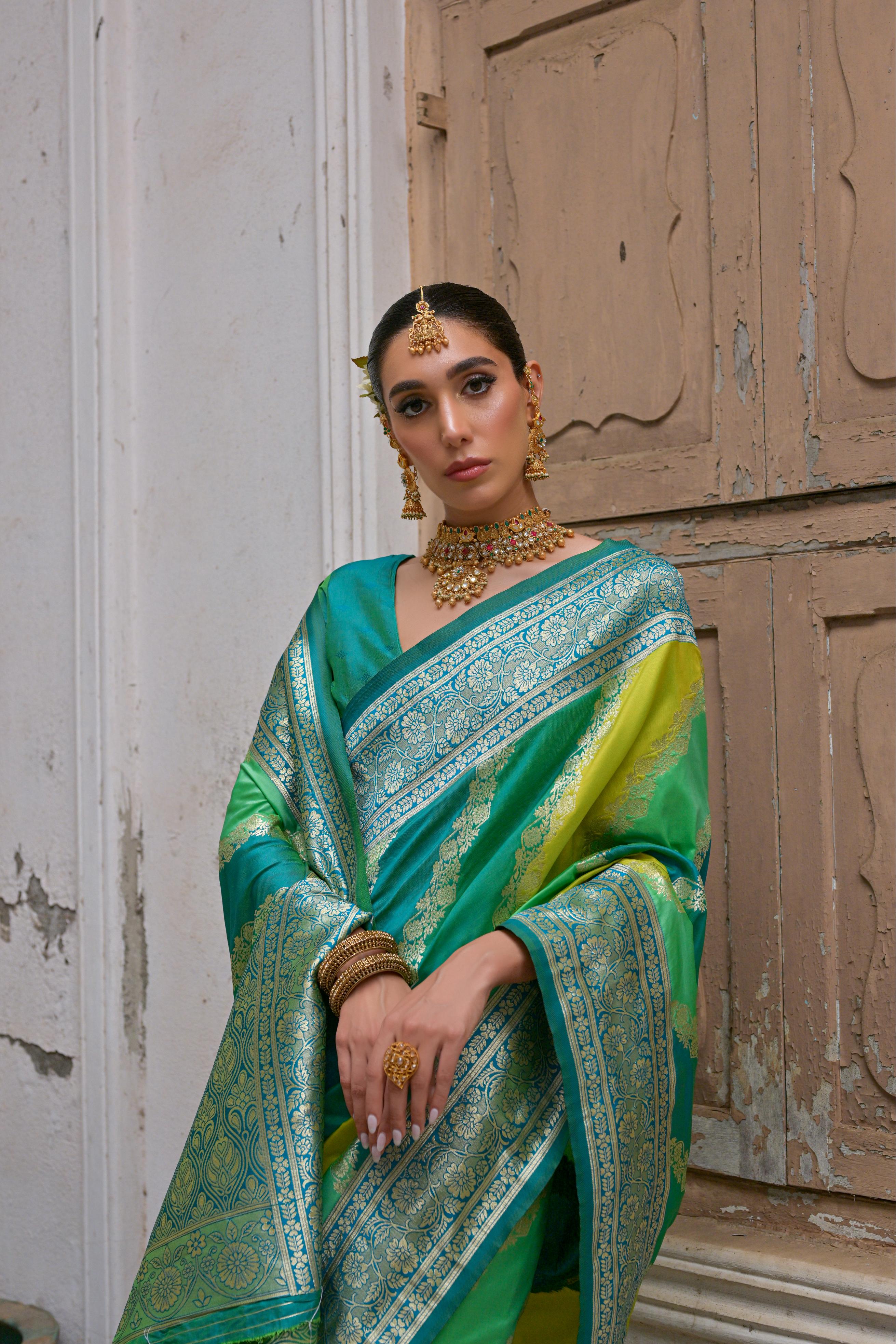 Multicolour Woven Soft Banarasi Silk Handloom Saree