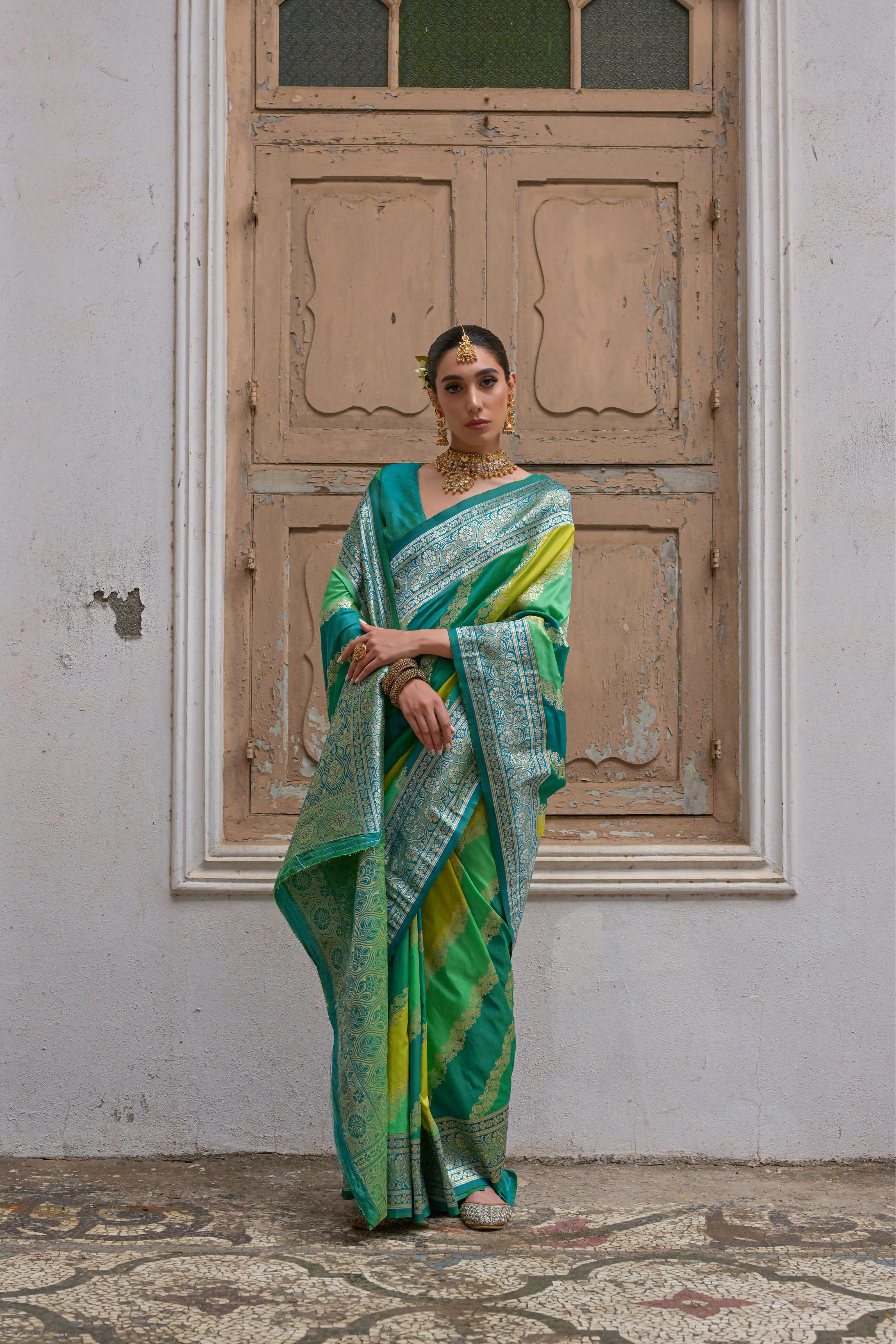 Multicolour Woven Soft Banarasi Silk Handloom Saree
